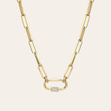 14k Gold Large Paper Clip Chain with Diamond Carabiner Necklace Chains Zoe Lev Jewelry