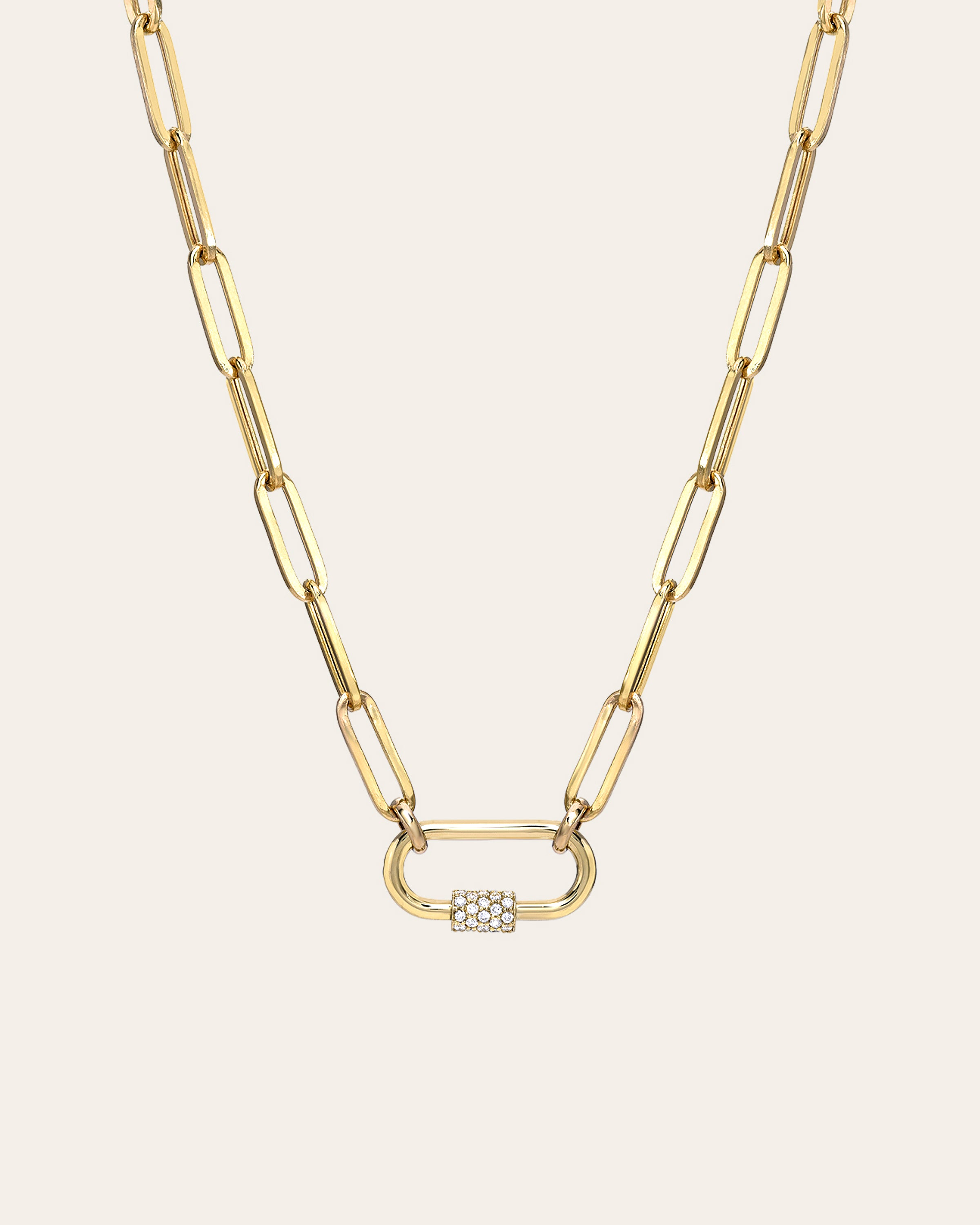 14k Gold Large Paper Clip Chain with Diamond Carabiner Necklace Chains Zoe Lev Jewelry