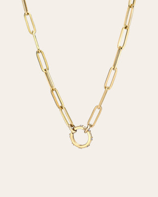 14k Gold Large Paper Clip Chain with Diamond Enhancer Necklace