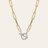 14k Gold Large Paper Clip Chain with Diamond Toggle Necklace Zoe Lev Jewelry