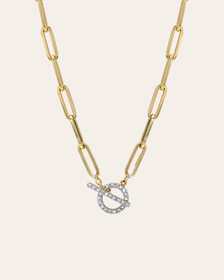 14k Gold Large Paper Clip Chain with Diamond Toggle Necklace