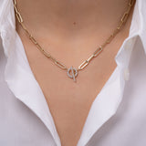 14k Gold Large Paper Clip Chain with Diamond Toggle Necklace Zoe Lev Jewelry