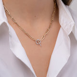 14k Gold Large Paper Clip Chain with Diamond Toggle Necklace Zoe Lev Jewelry