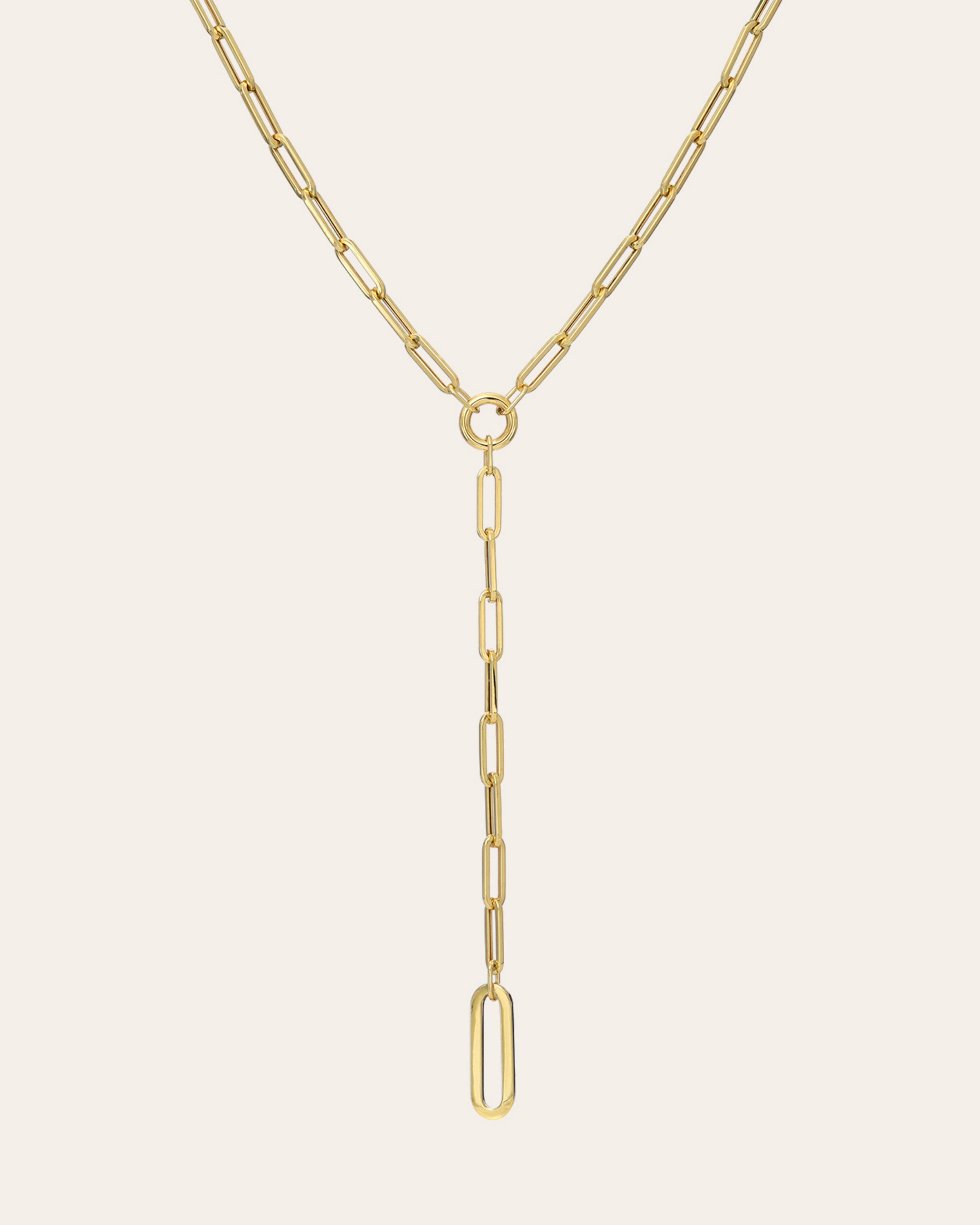 14k Gold Large Paper Clip Lariat Necklace Chains Zoe Lev Jewelry