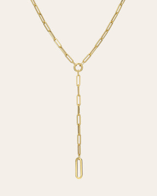 14k Gold Large Paper Clip Lariat Necklace