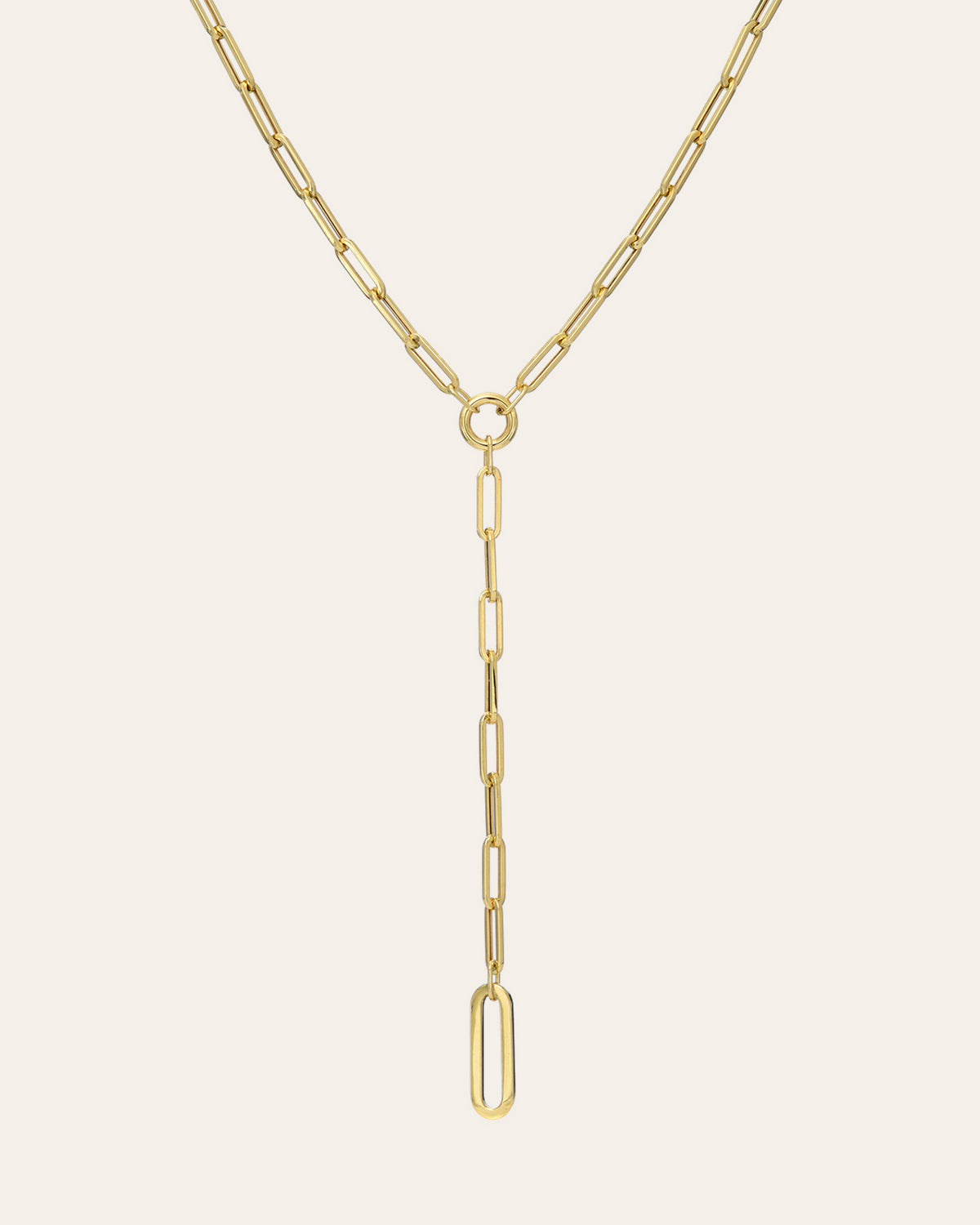 14k Gold Large Paper Clip Lariat Necklace