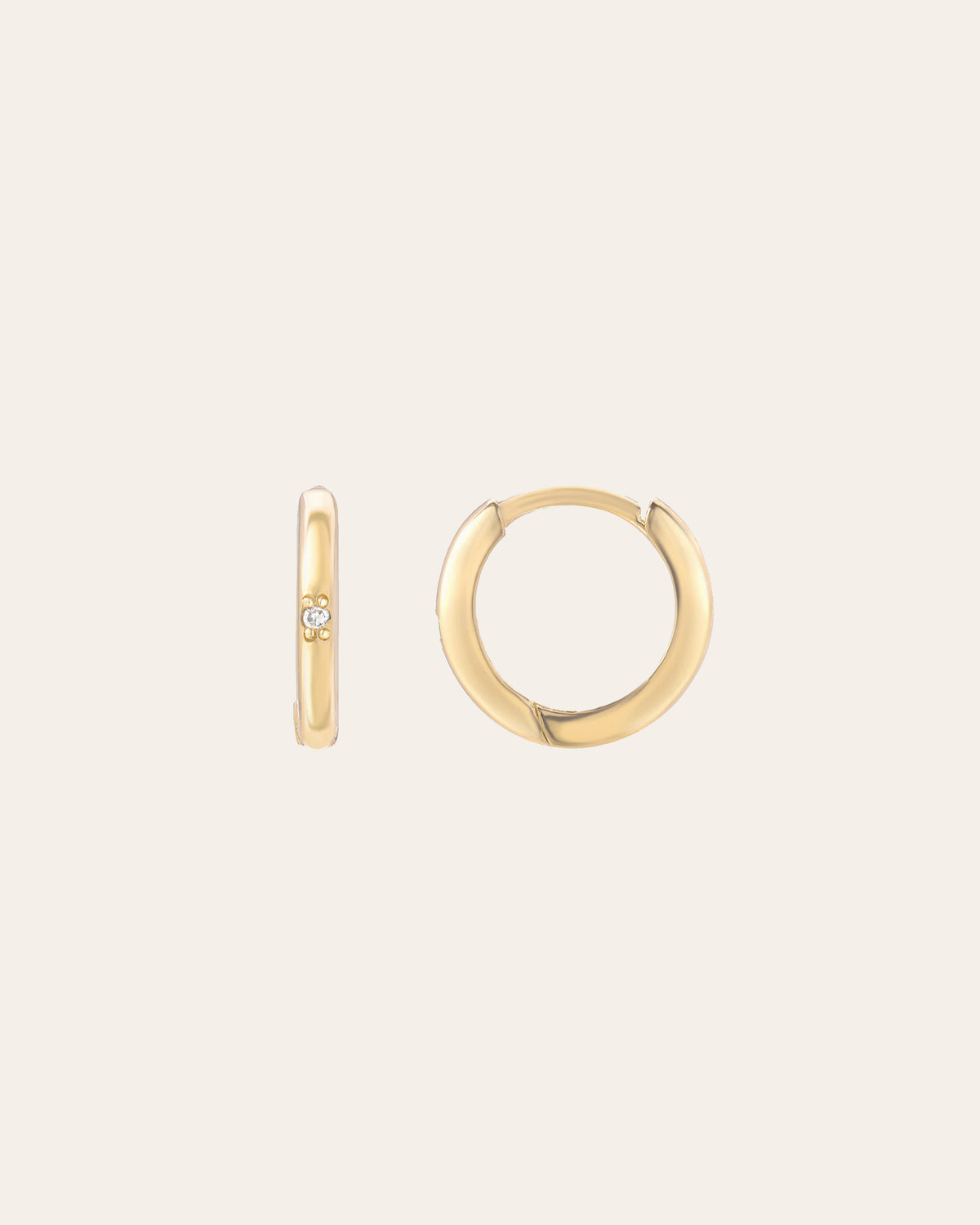 14k Gold Mini Huggie Earrings with Tiny Diamond - Out of Stock
