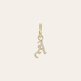 14k Gold Mini Huggie Earring with Diamond Gothic Initial Charm Personalized Zoe Lev Jewelry