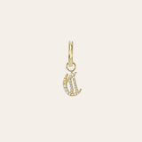 14k Gold Mini Huggie Earring with Diamond Gothic Initial Charm Personalized Zoe Lev Jewelry