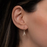 14k Gold Mini Huggie Earring with Diamond Gothic Initial Charm Personalized Zoe Lev Jewelry