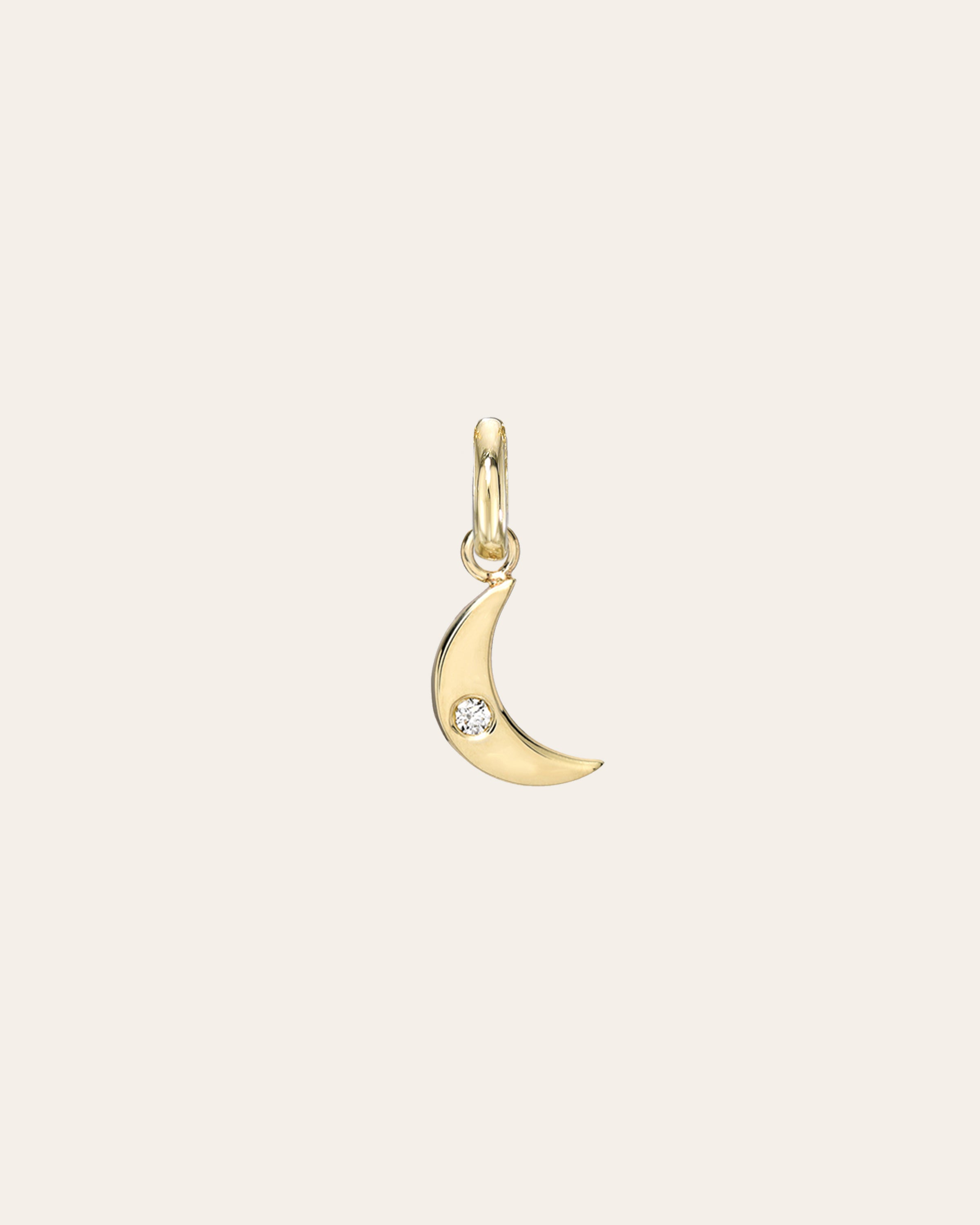 14k Gold Moon with Tiny Diamond Pendant Zoe Lev Jewelry