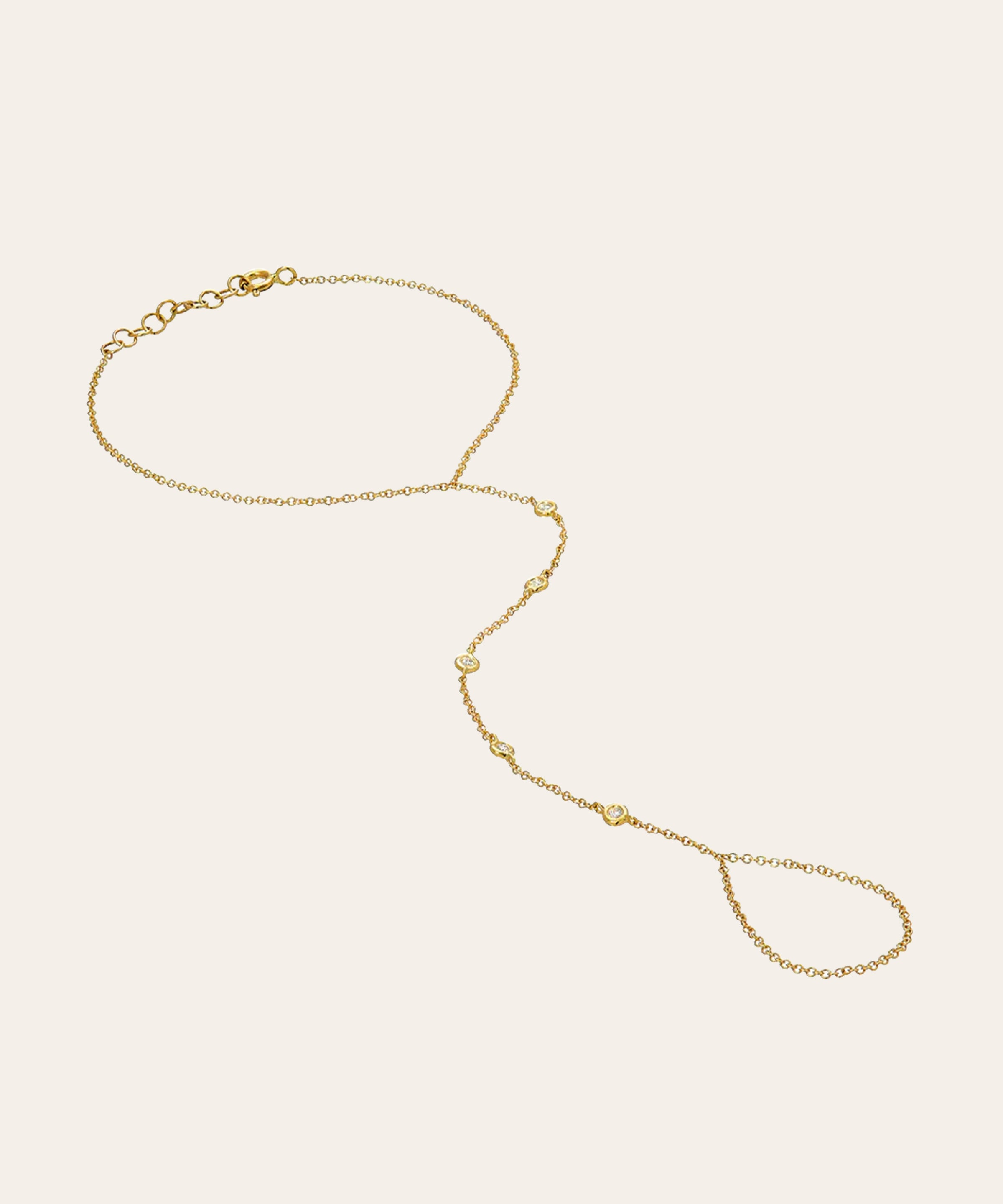 14k Gold Multiple Bezel Diamond Hand Chain Hand Chain Zoe Lev Jewelry