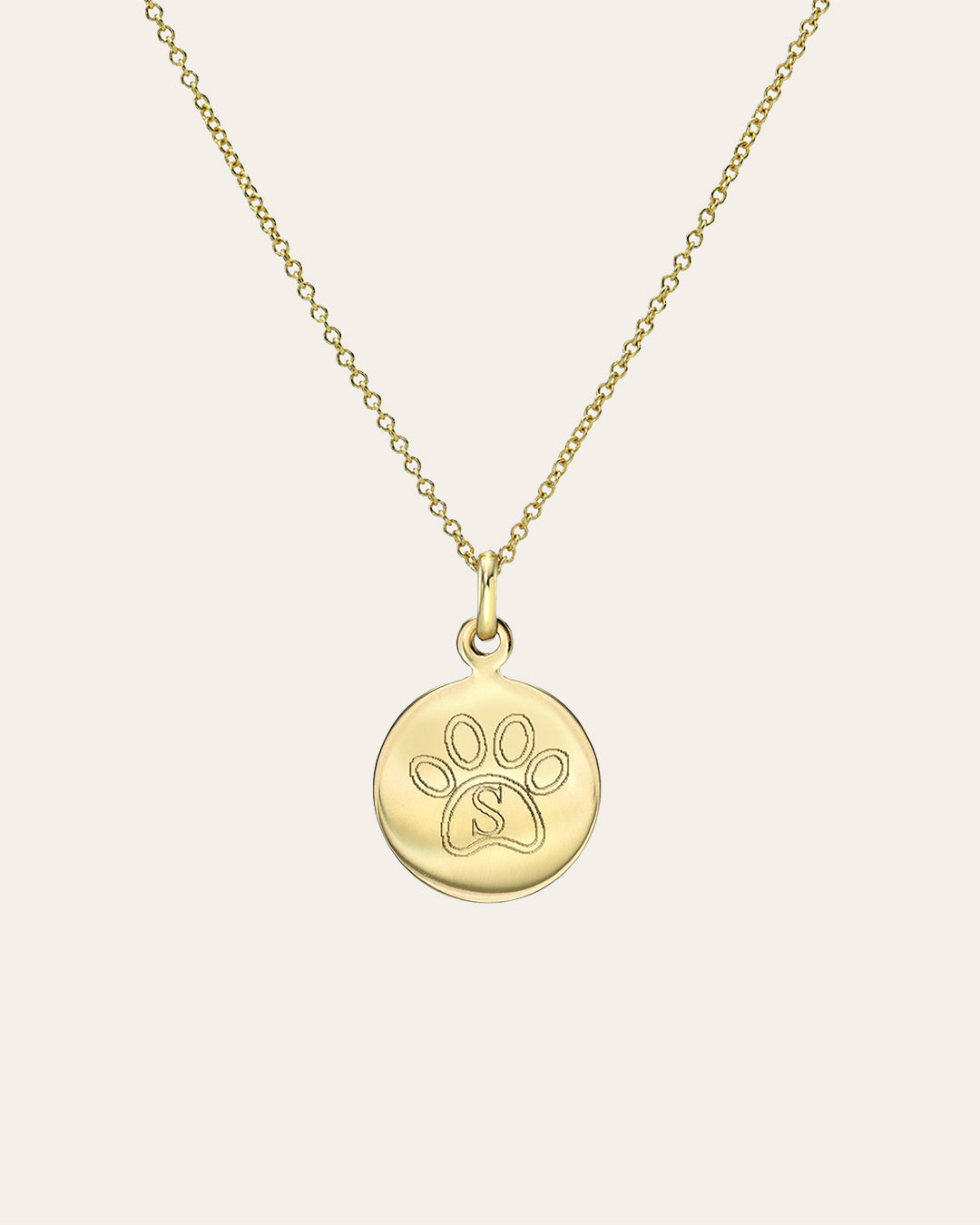 14k Gold Paw Engraved Initial Disc Necklace