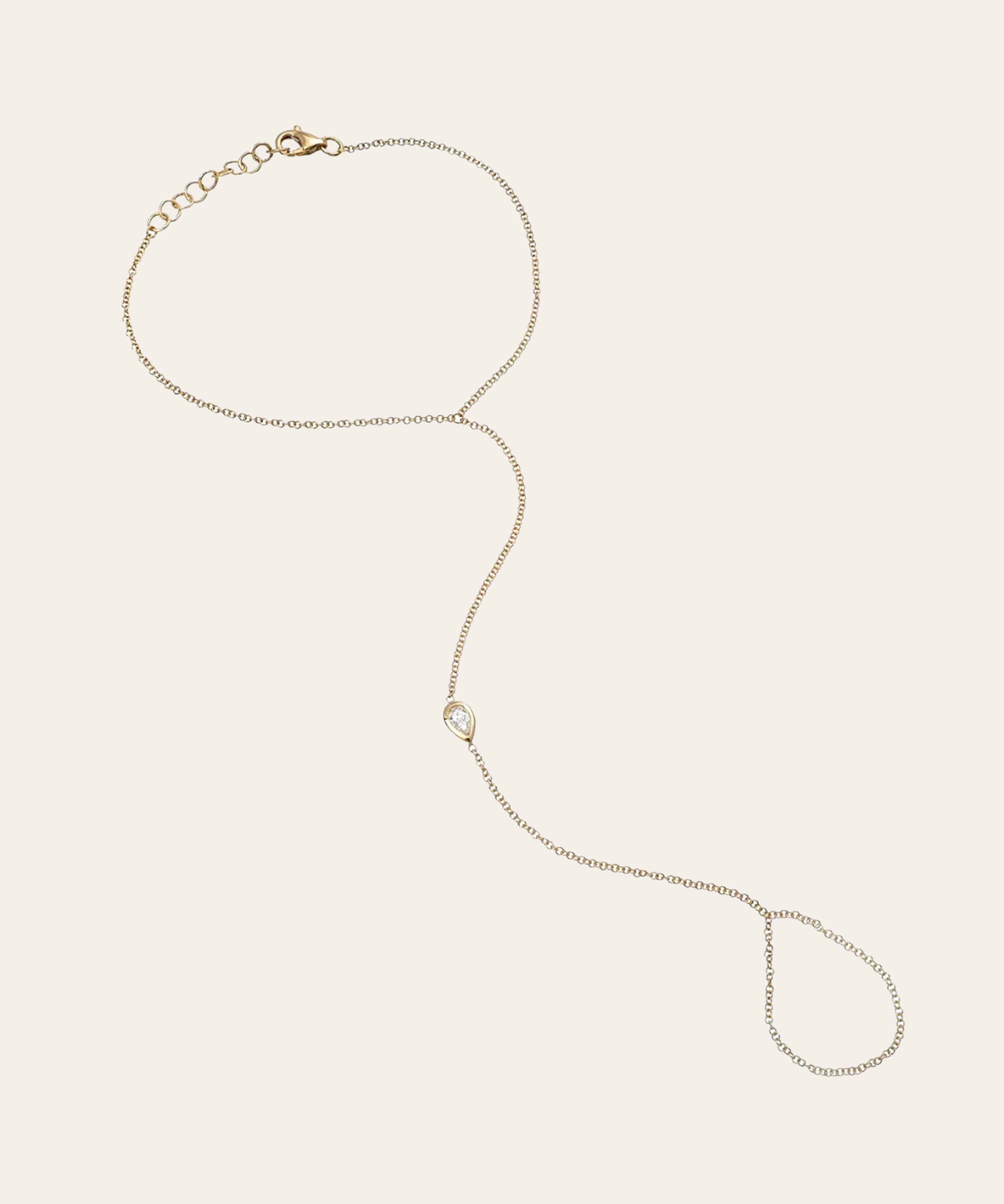 14K Gold Pear Shape Diamond Hand Chain Zoe Lev Jewelry