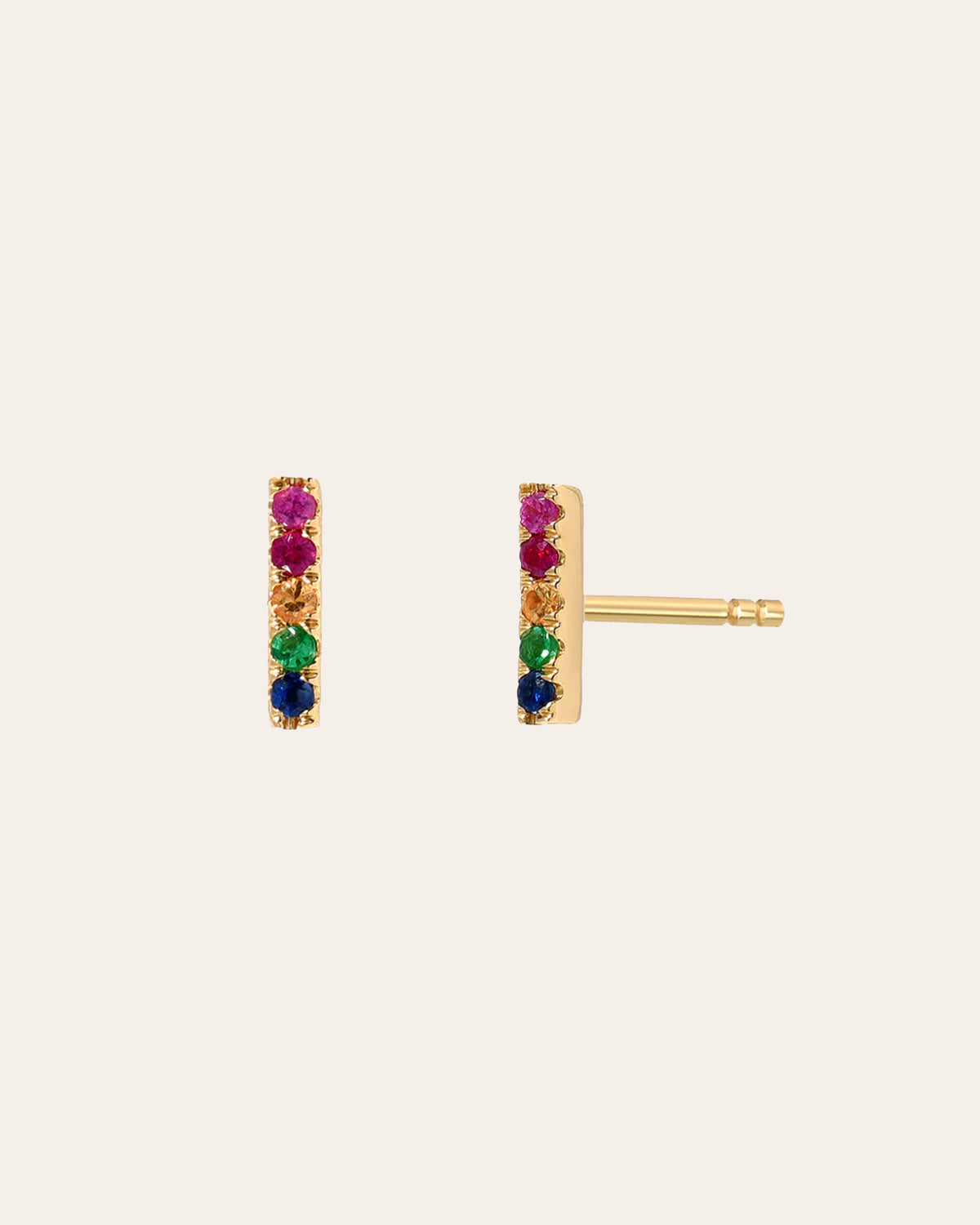 14k Gold Rainbow Bar Stud Earrings