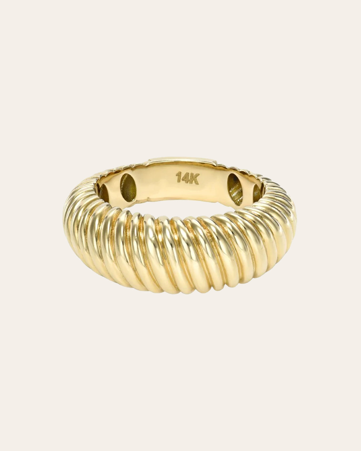 14K Gold Ribbed Dome Ring