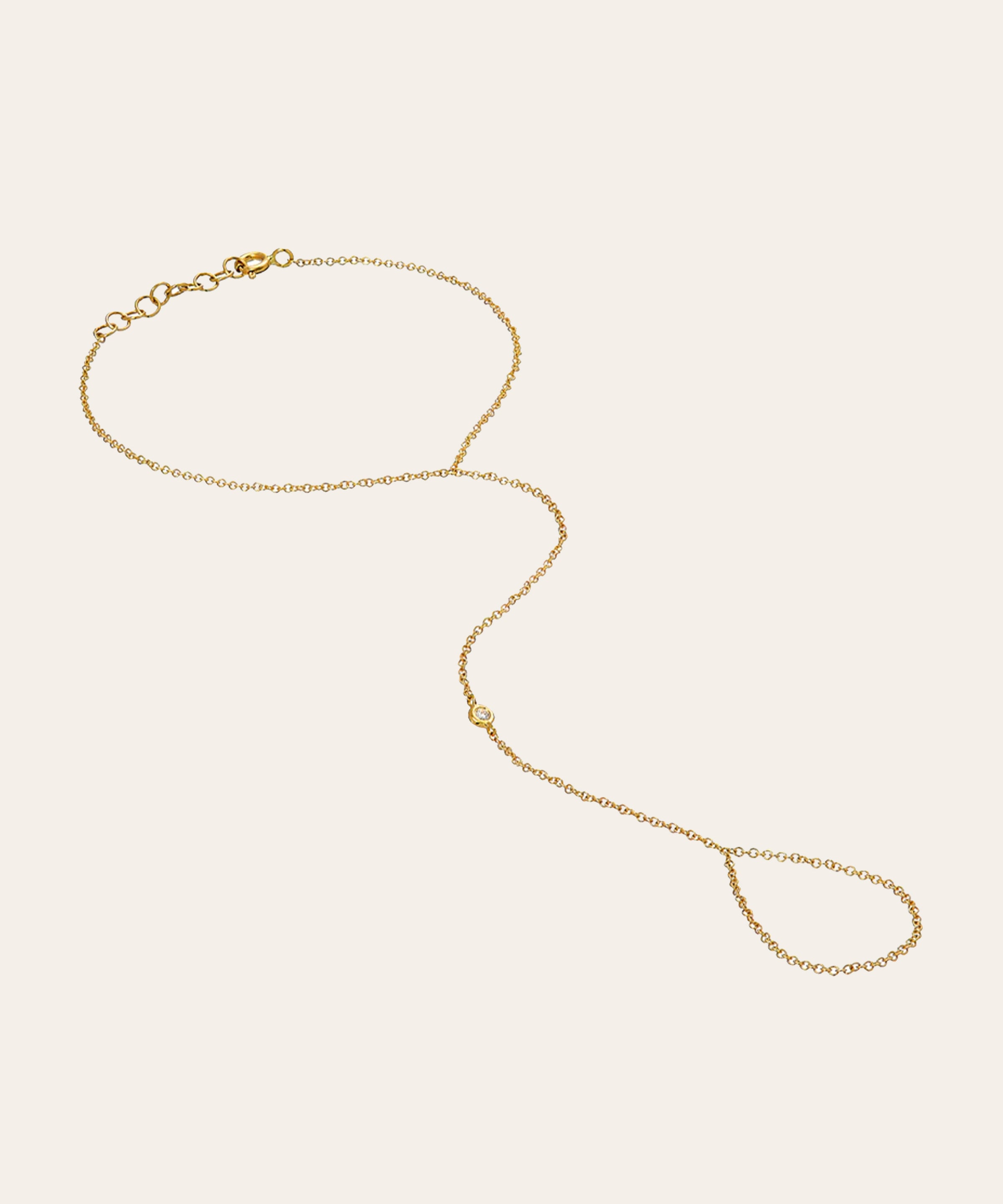 14k Gold Single Bezel Diamond Hand Chain Zoe Lev Jewelry