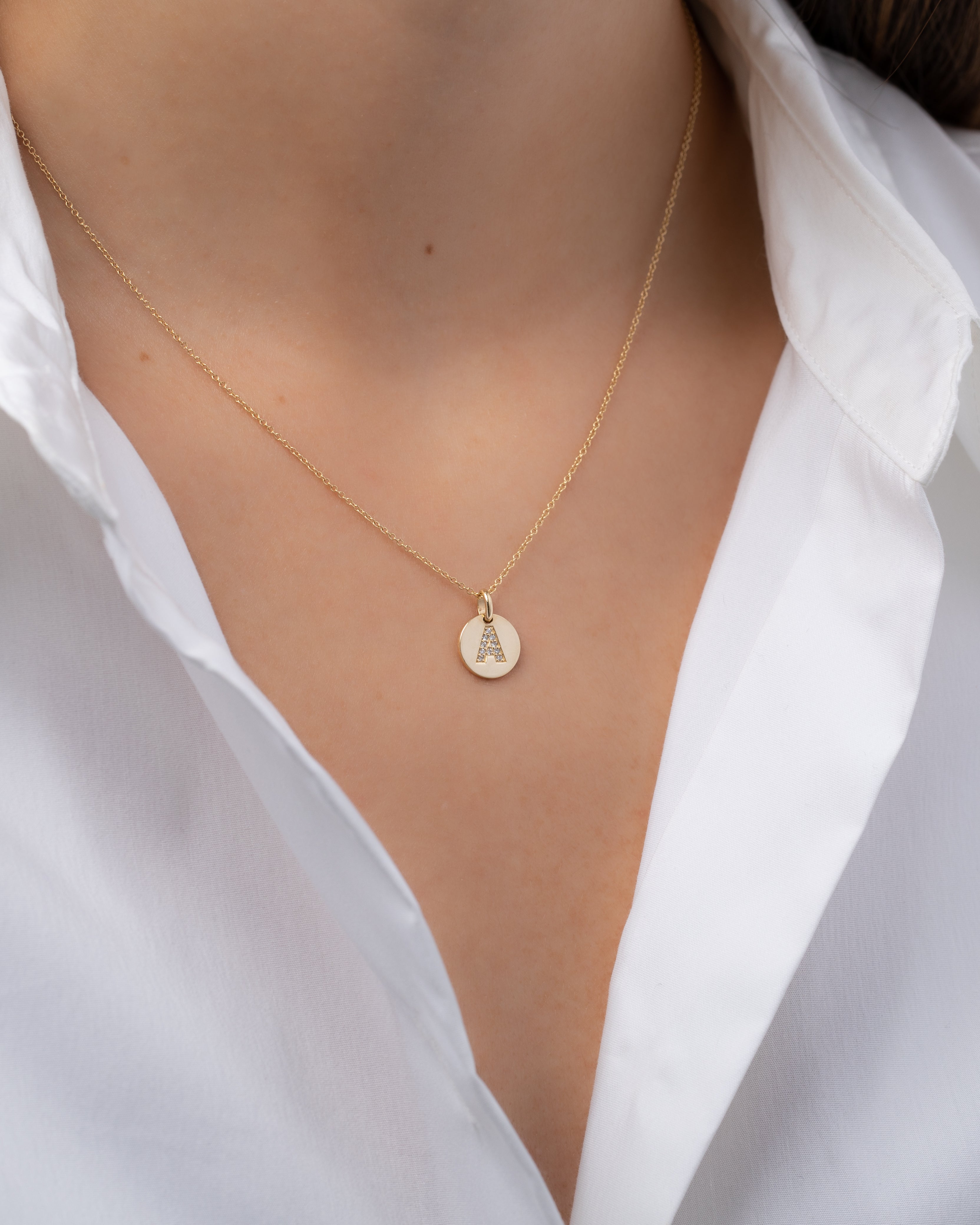 14k Gold Diamond Initial Small Disc Necklace Personalized Zoe Lev Jewelry