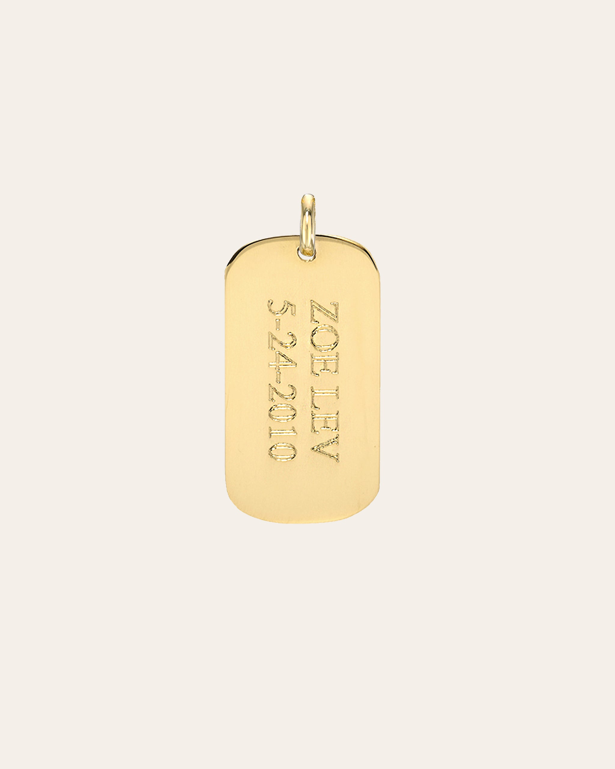 14K Gold Small Engraved Dog Tag Pendant 14K White Gold
