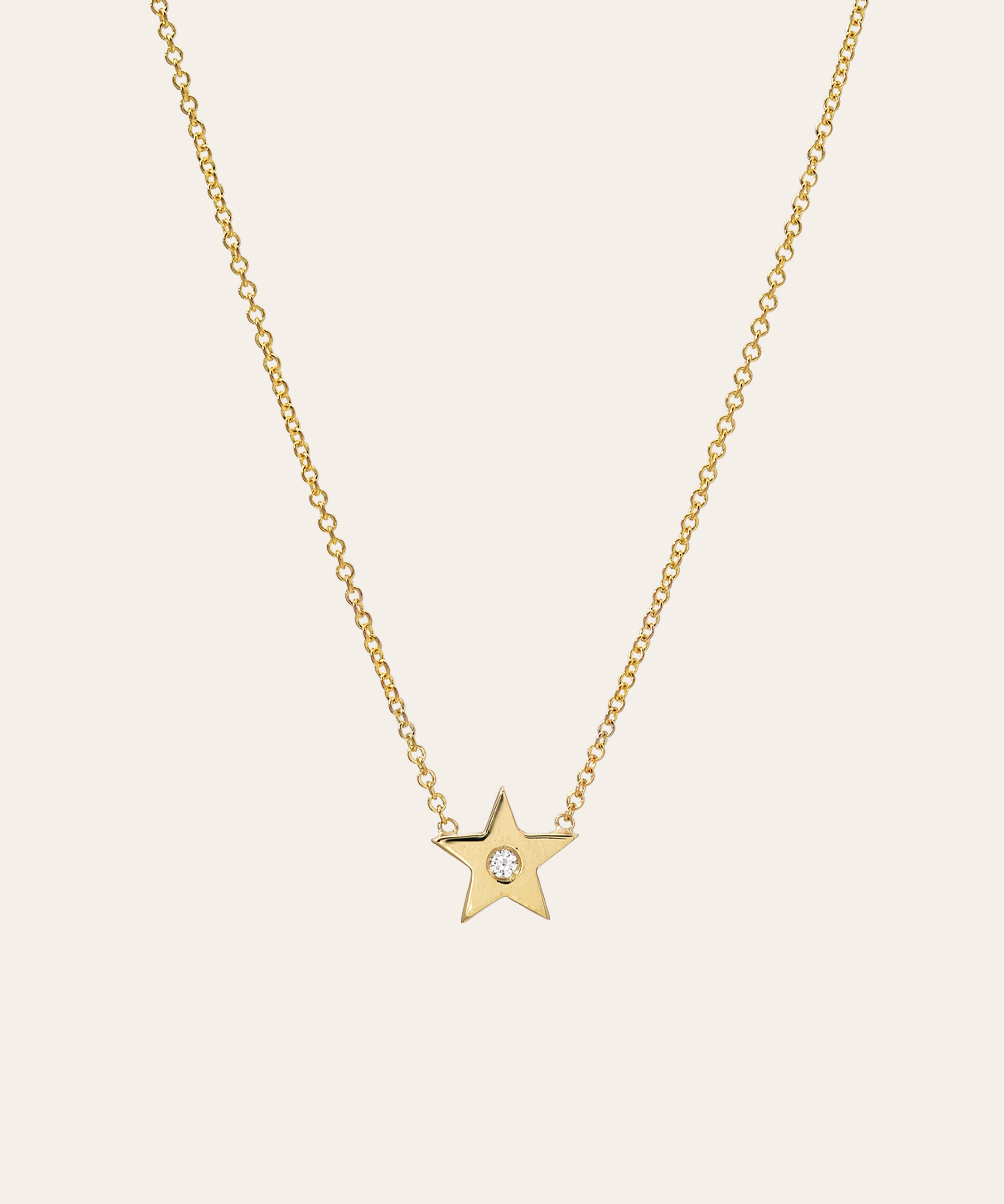 Kids 14k Gold Star with Tiny Diamond Necklace Kids Zoe Lev Jewelry