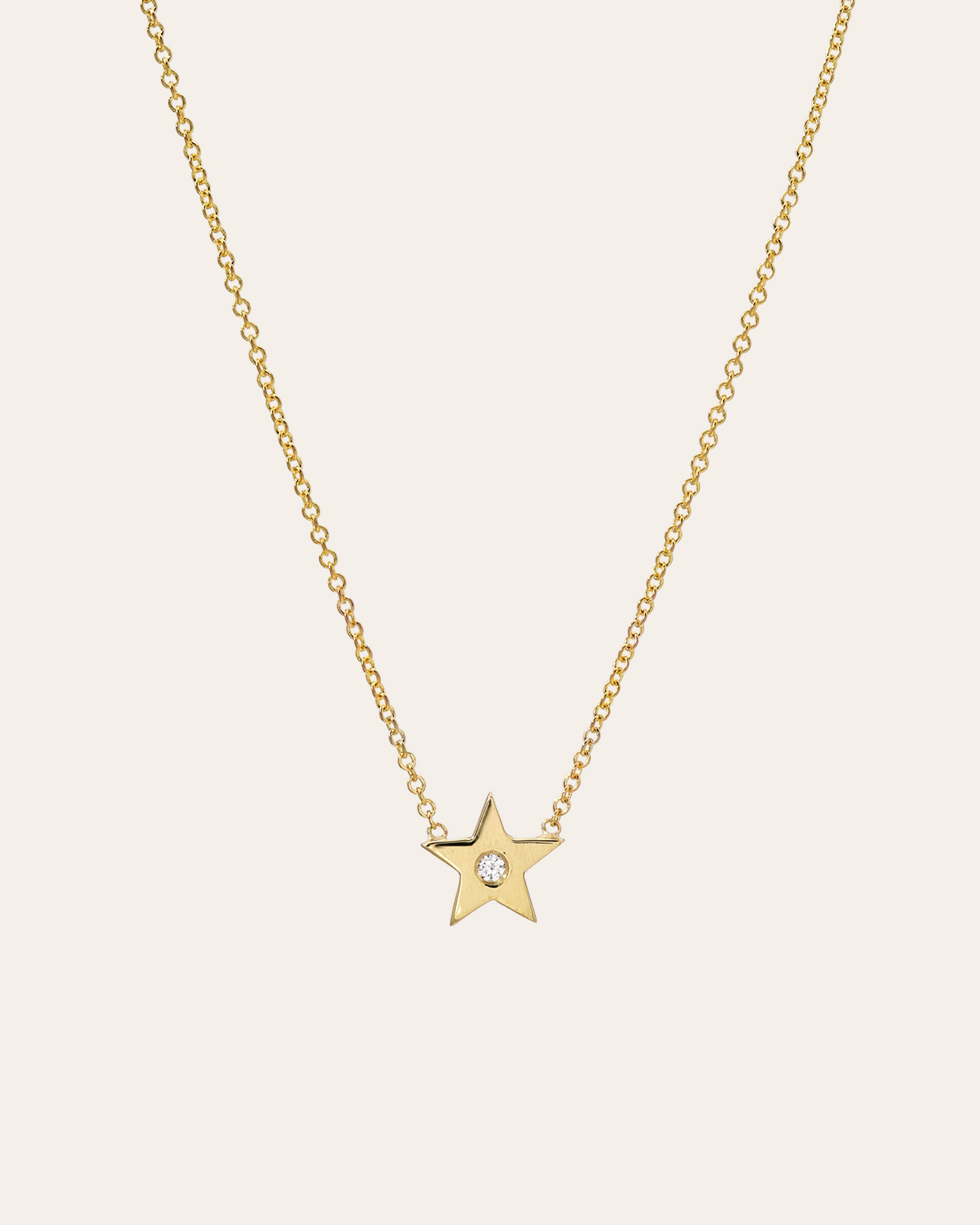 Kids 14k Gold Star with Tiny Diamond Necklace Kids Zoe Lev Jewelry