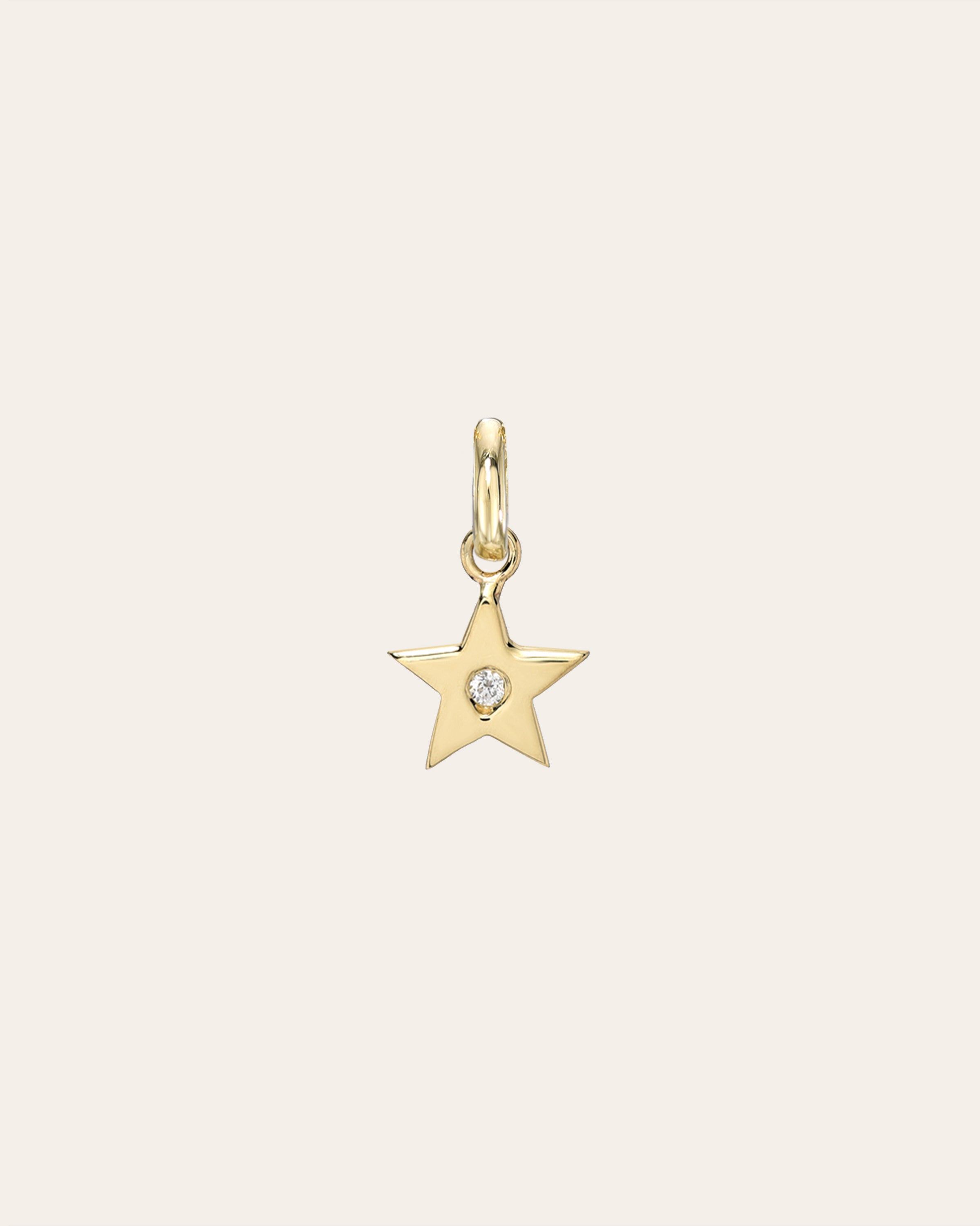 14K Gold Star with Tiny Diamond Pendant 14K White Gold