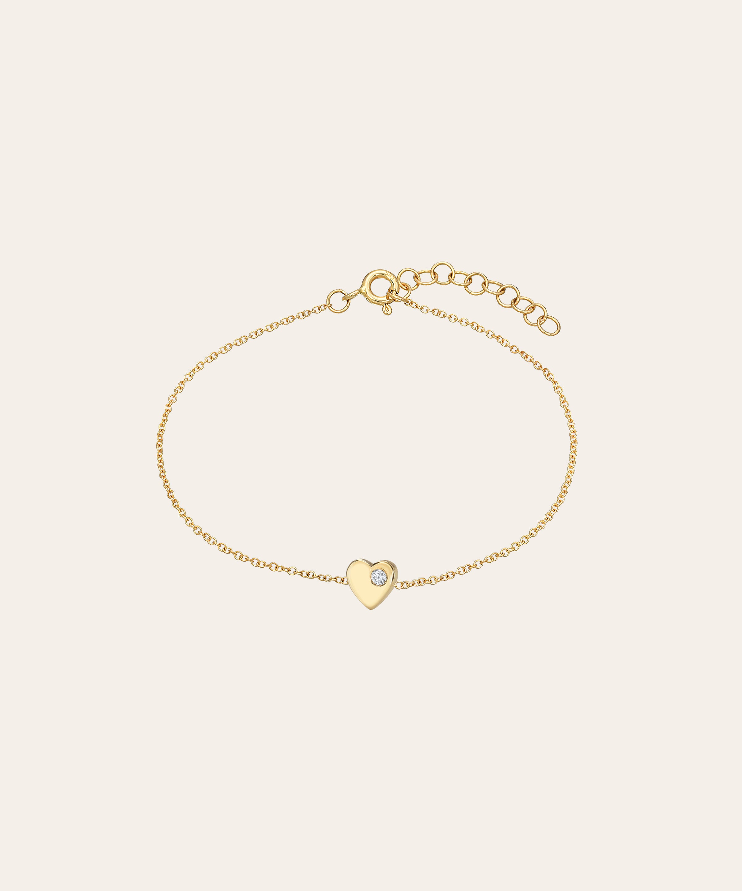 14k Gold Tiny Heart Bracelet with Diamond Zoe Lev Jewelry
