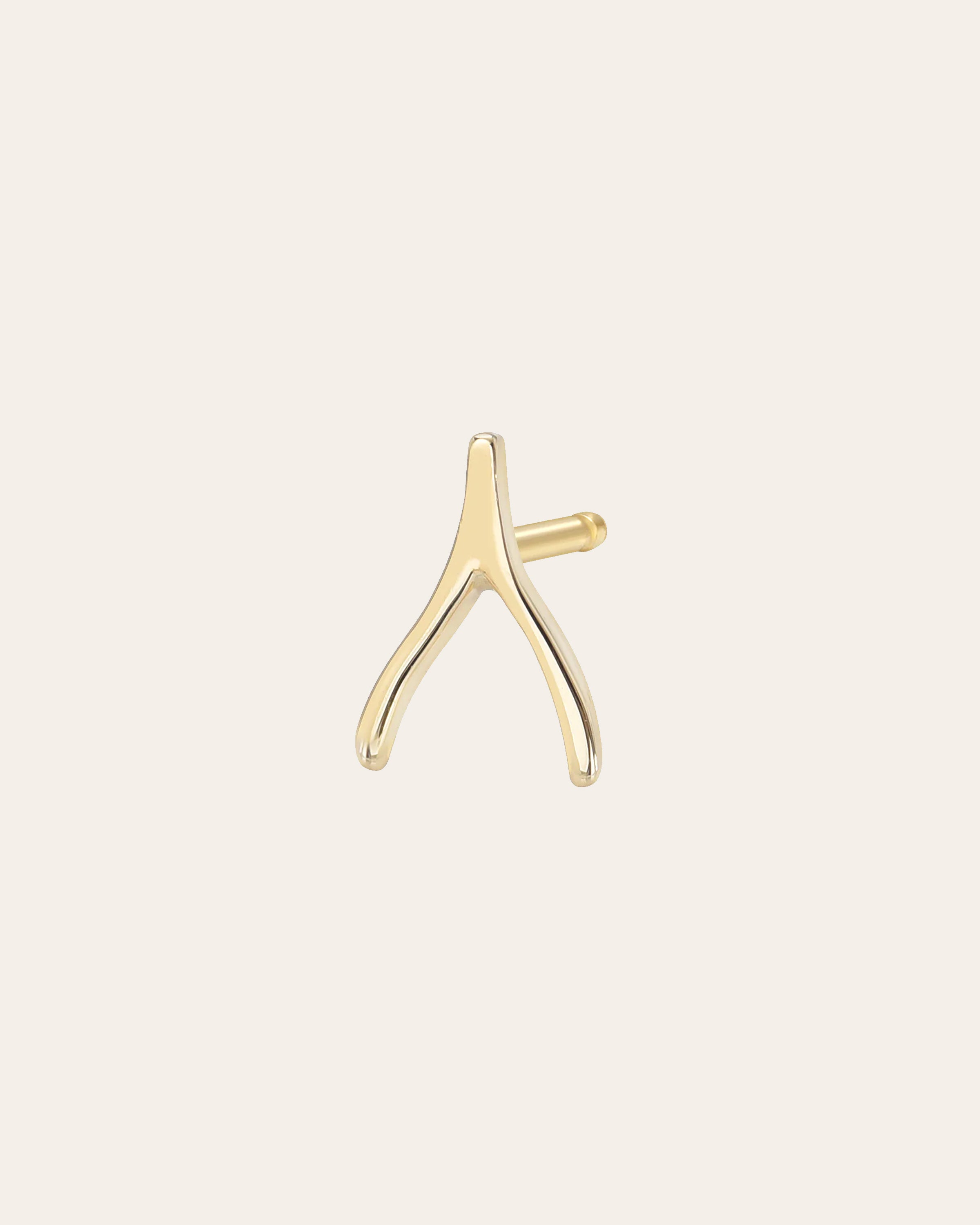 14k Gold Tiny Wishbone Stud Earring Zoe Lev Jewelry