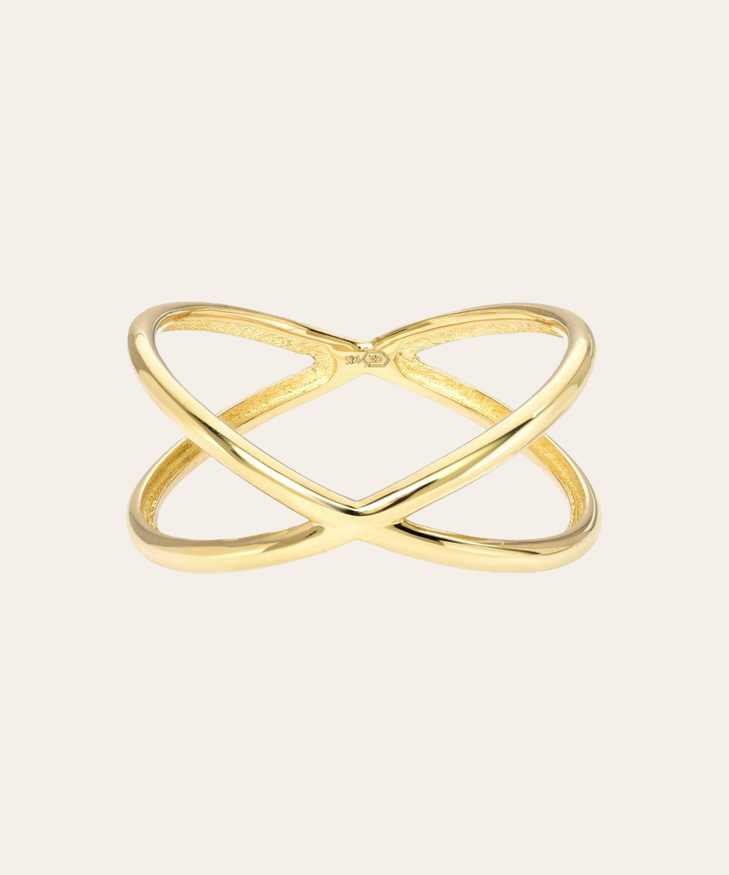 14k Gold X Ring Zoe Lev Jewelry