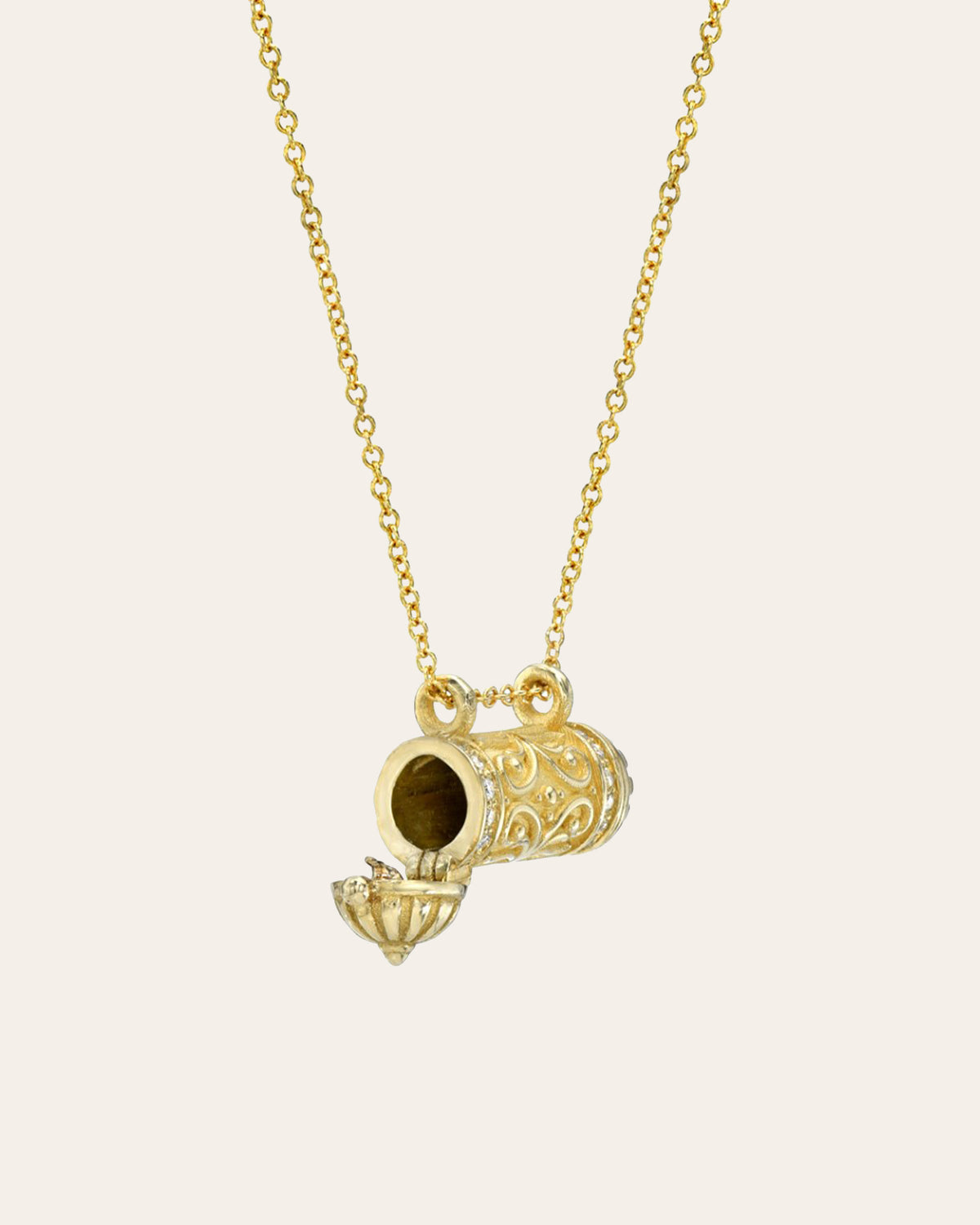 14k Gold and Diamond Amulet Necklace