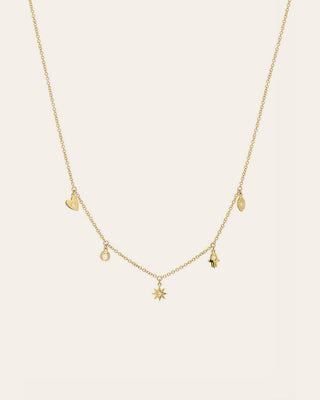 14k Gold and Diamond Charms Necklace