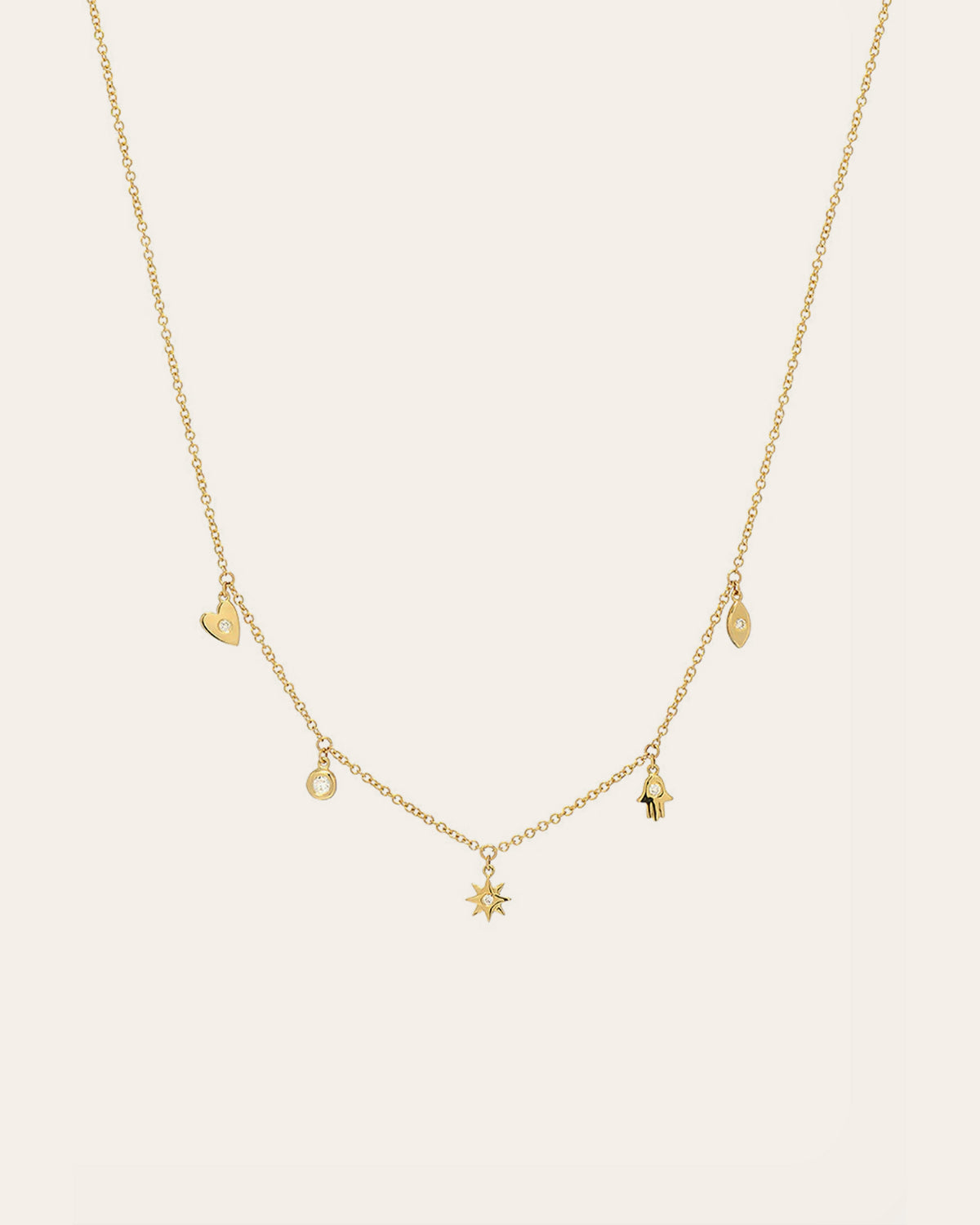 14k Gold and Diamond Charms Necklace
