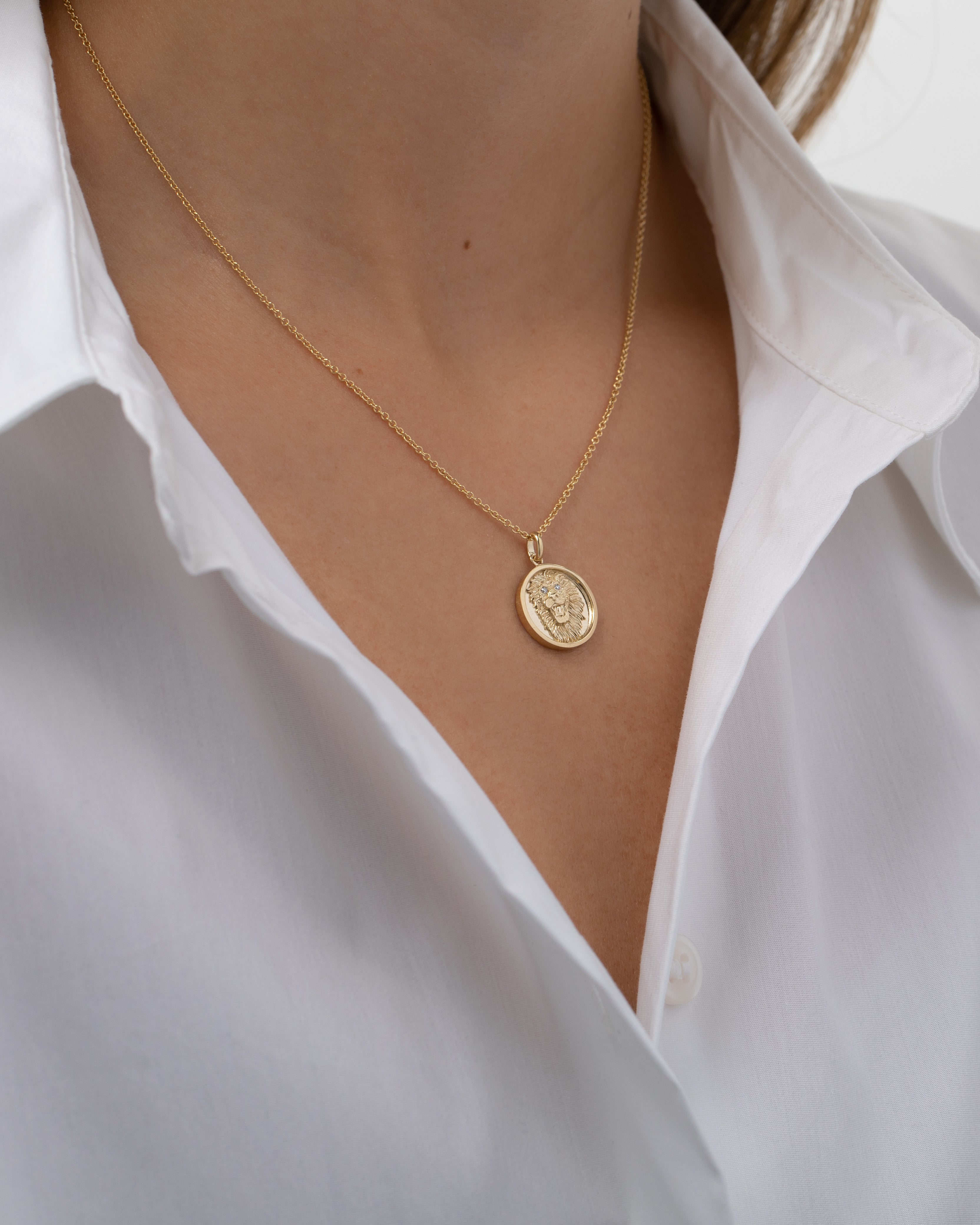 14k Gold and Diamond Lion Medallion Pendant SAMPLE SALE Zoe Lev Jewelry