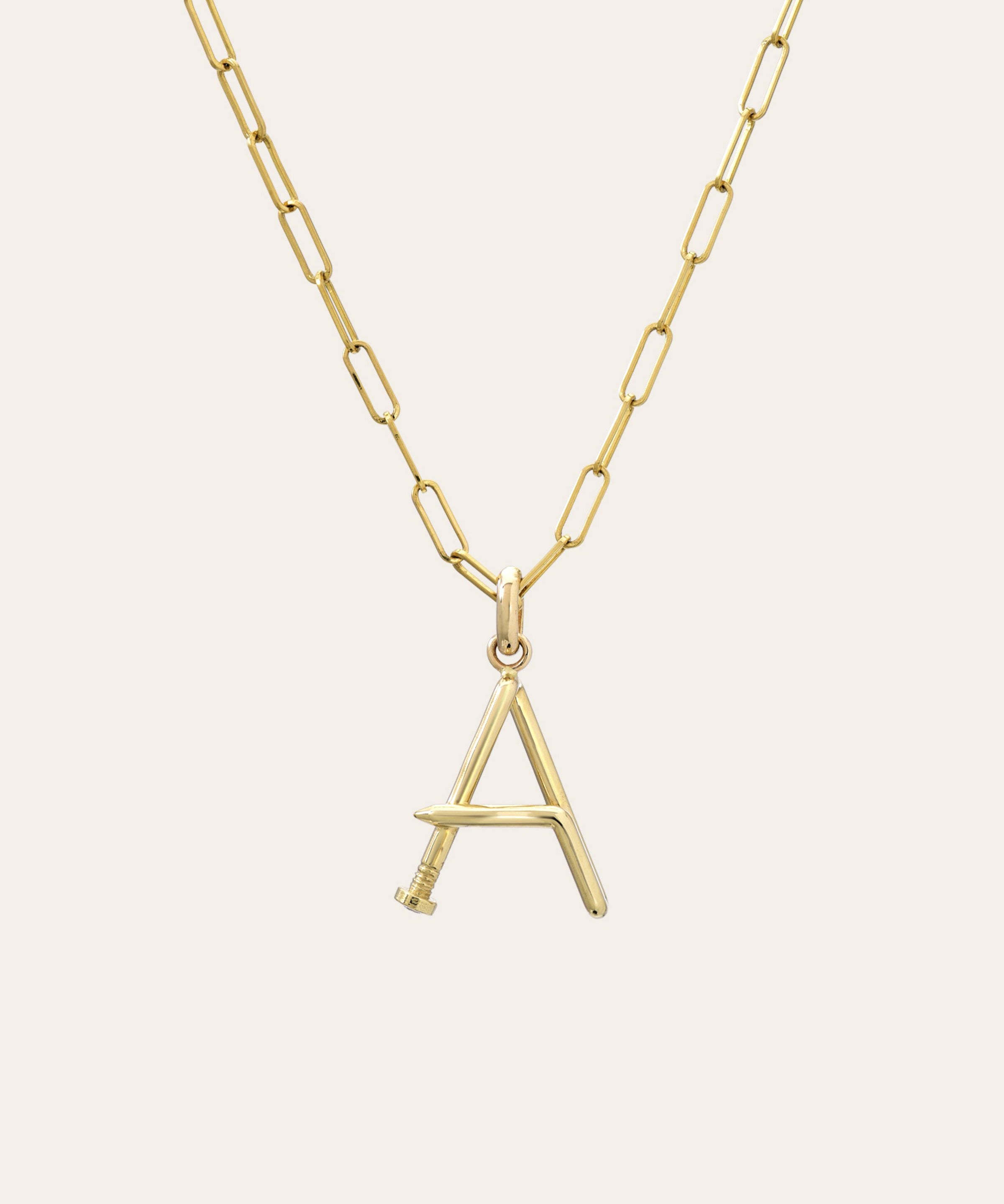 14k Gold Large Nail Initial Necklace Personalized Zoe Lev Jewelry