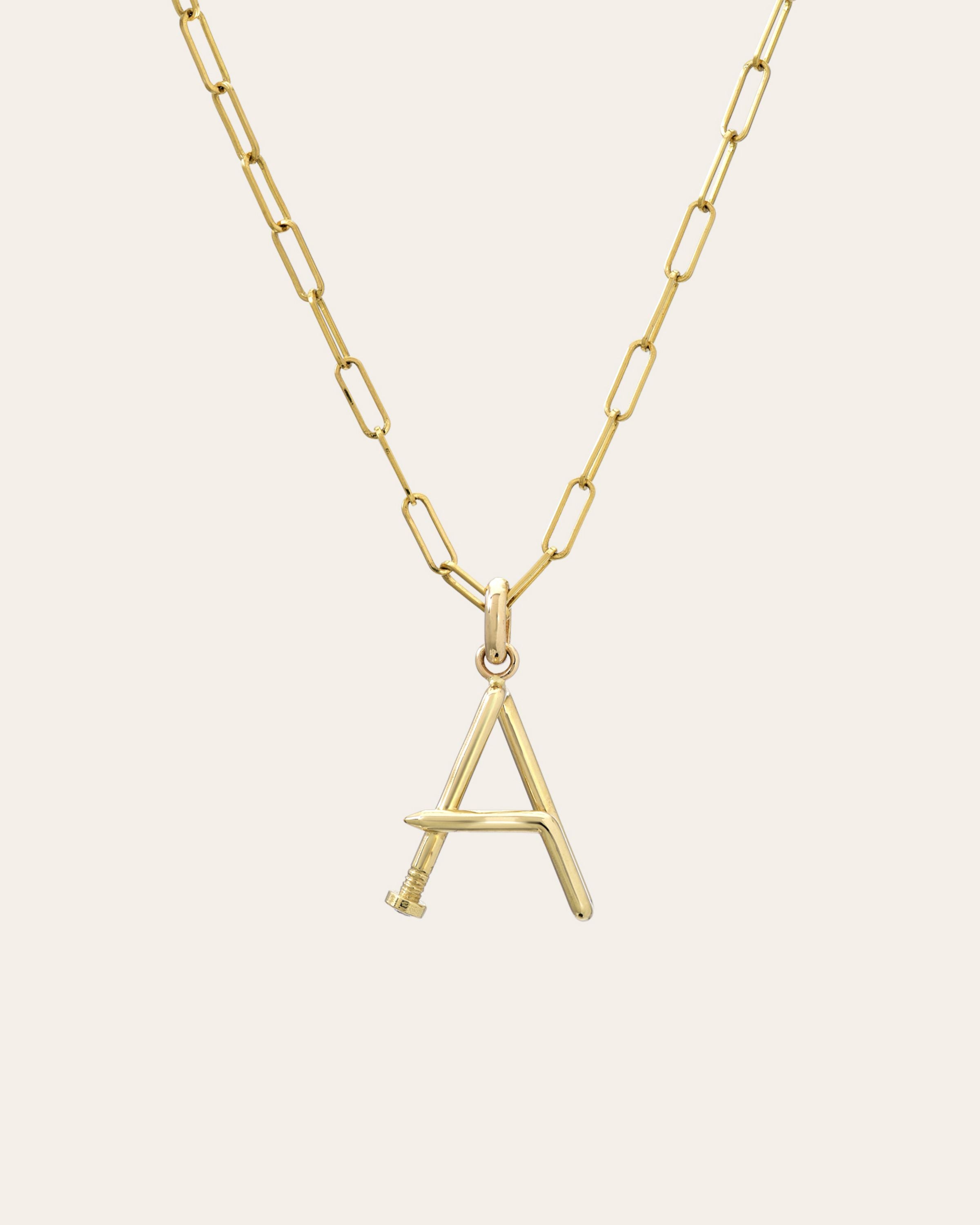 14k Gold Large Nail Initial Necklace Personalized Zoe Lev Jewelry