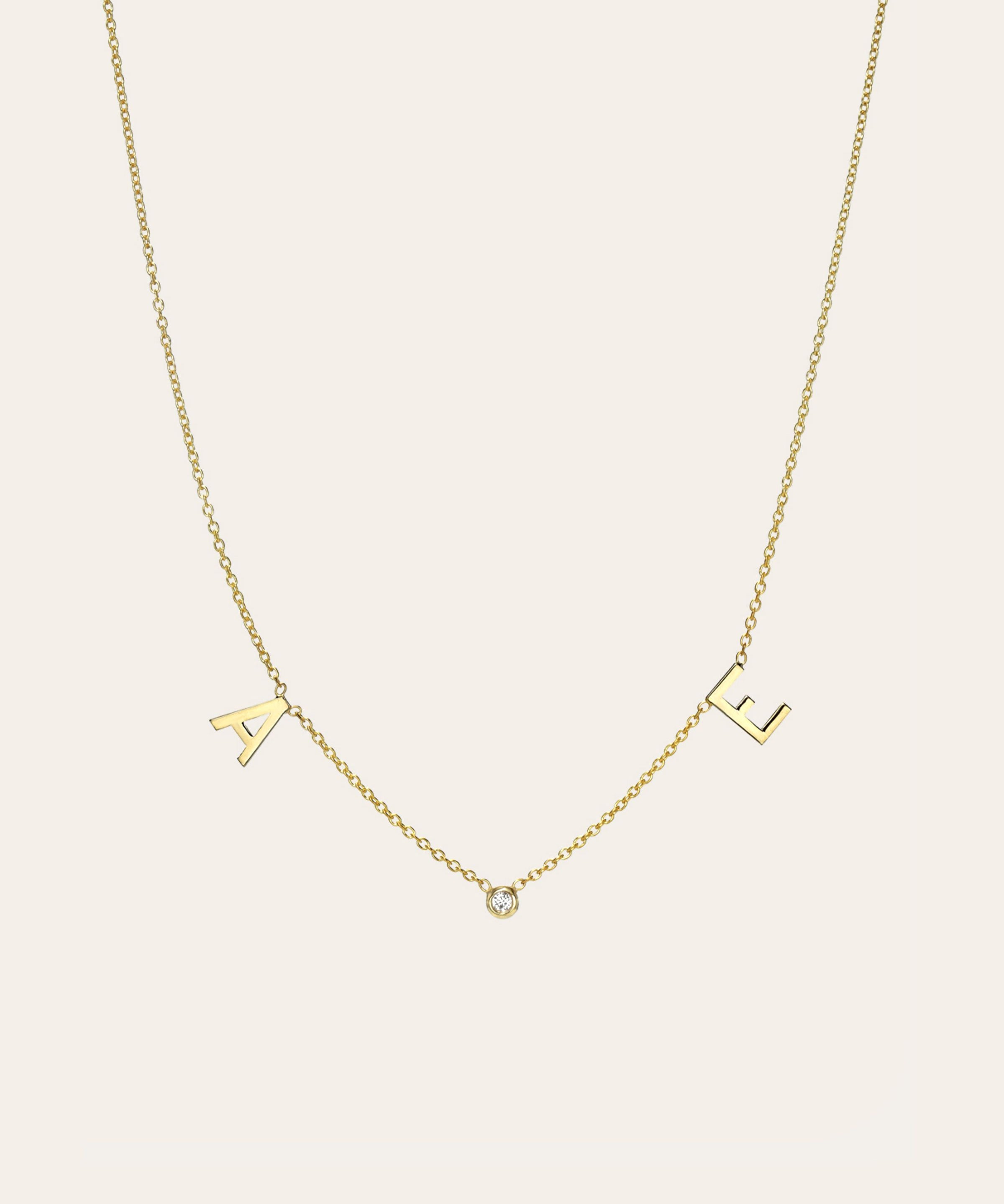 14k Gold Space Initial and Diamond Bezel Necklace Personalized Zoe Lev Jewelry