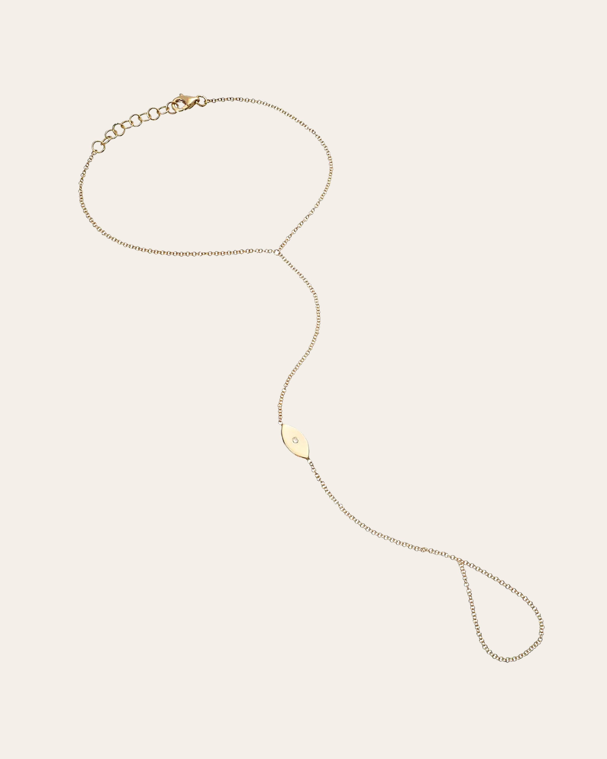 14K Gold Diamond Evil Eye Hand Chain Zoe Lev Jewelry
