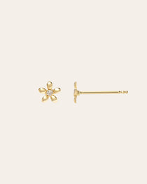 14k Gold Mini Diamond Flower Stud Earrings Zoe Lev Jewelry