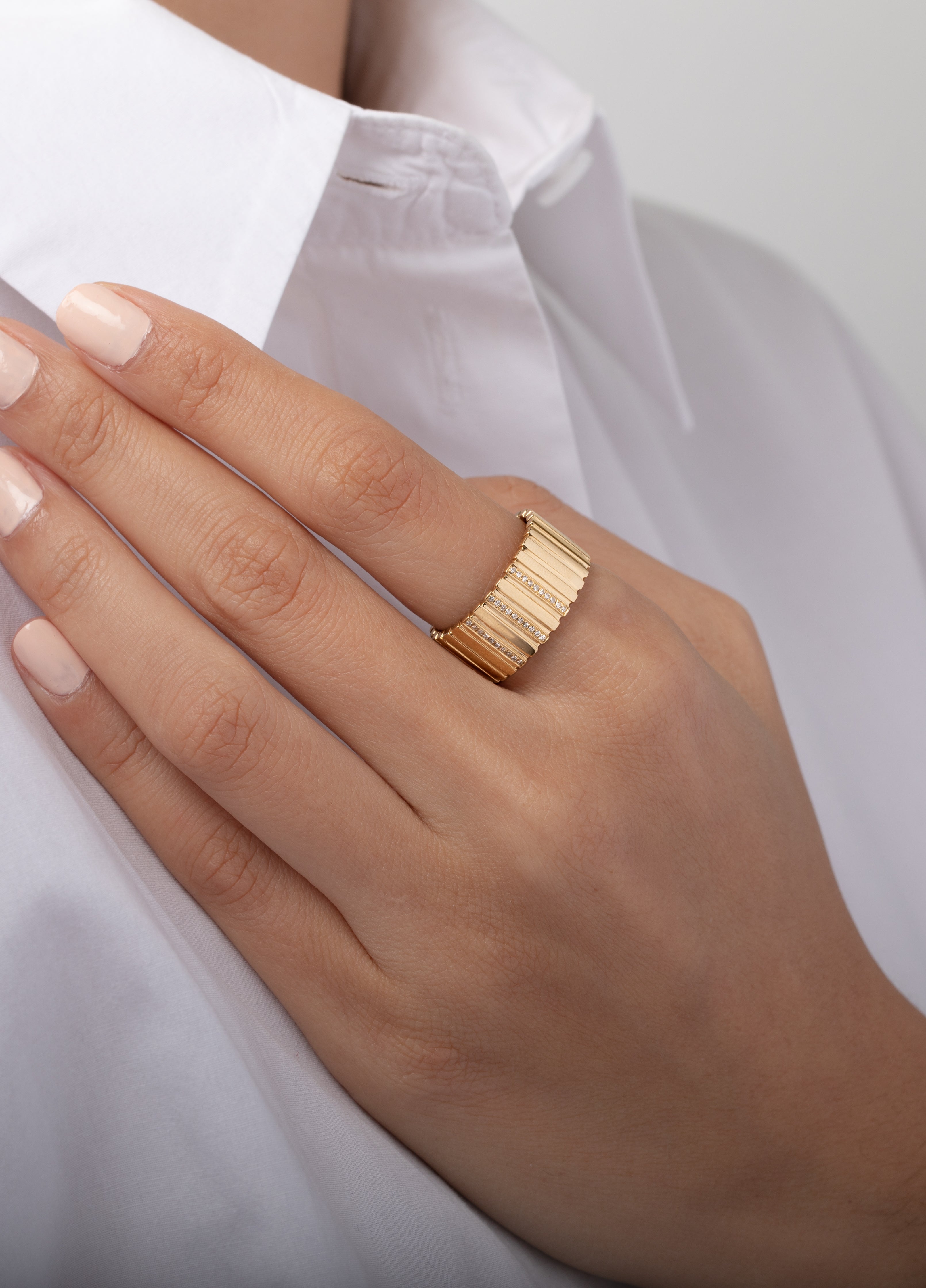 Large Diamond Cigar Bar Ring Zoe Lev Jewelry