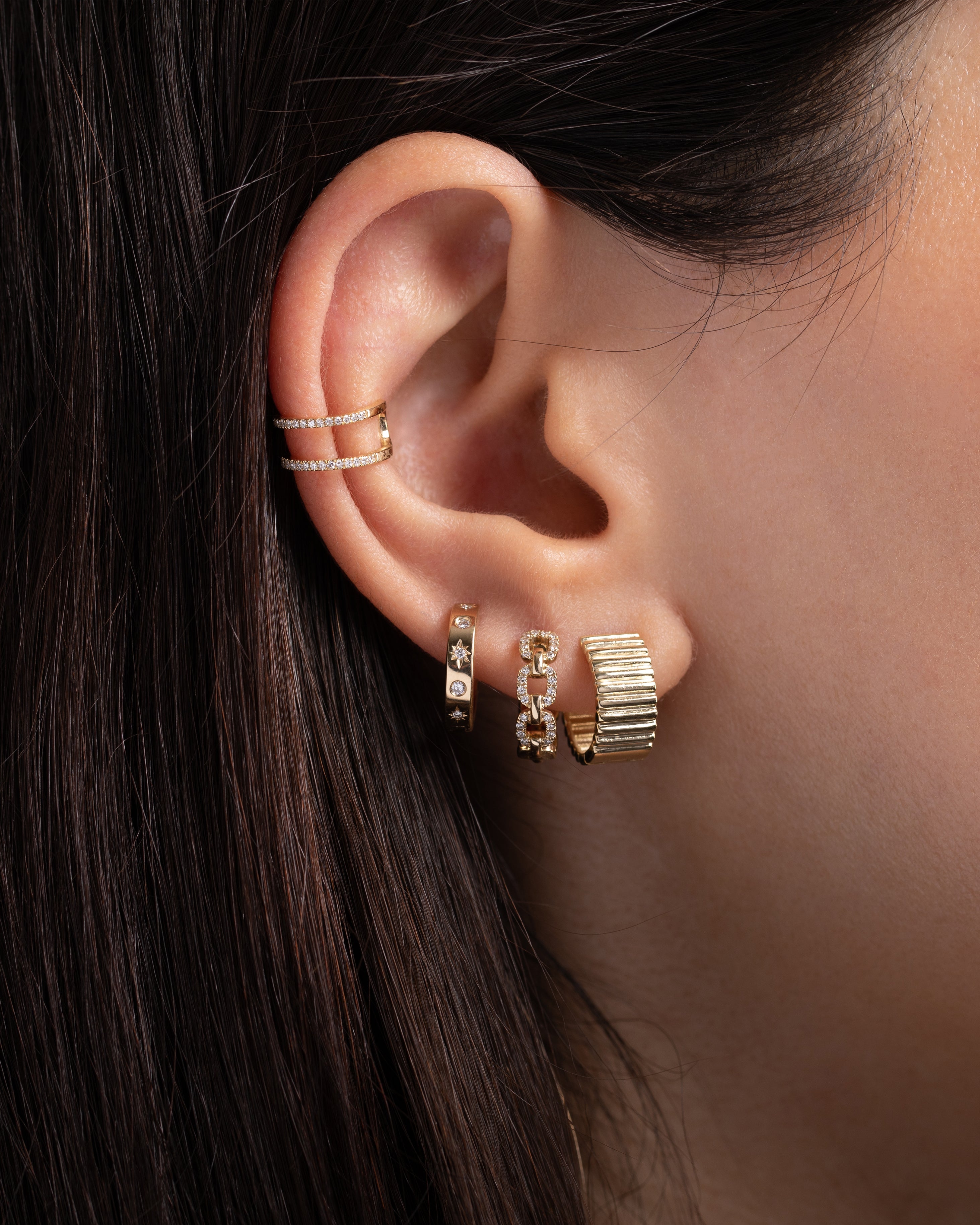 14K Gold Thick Notched Huggies Hoops & Huggies Zoe Lev Jewelry