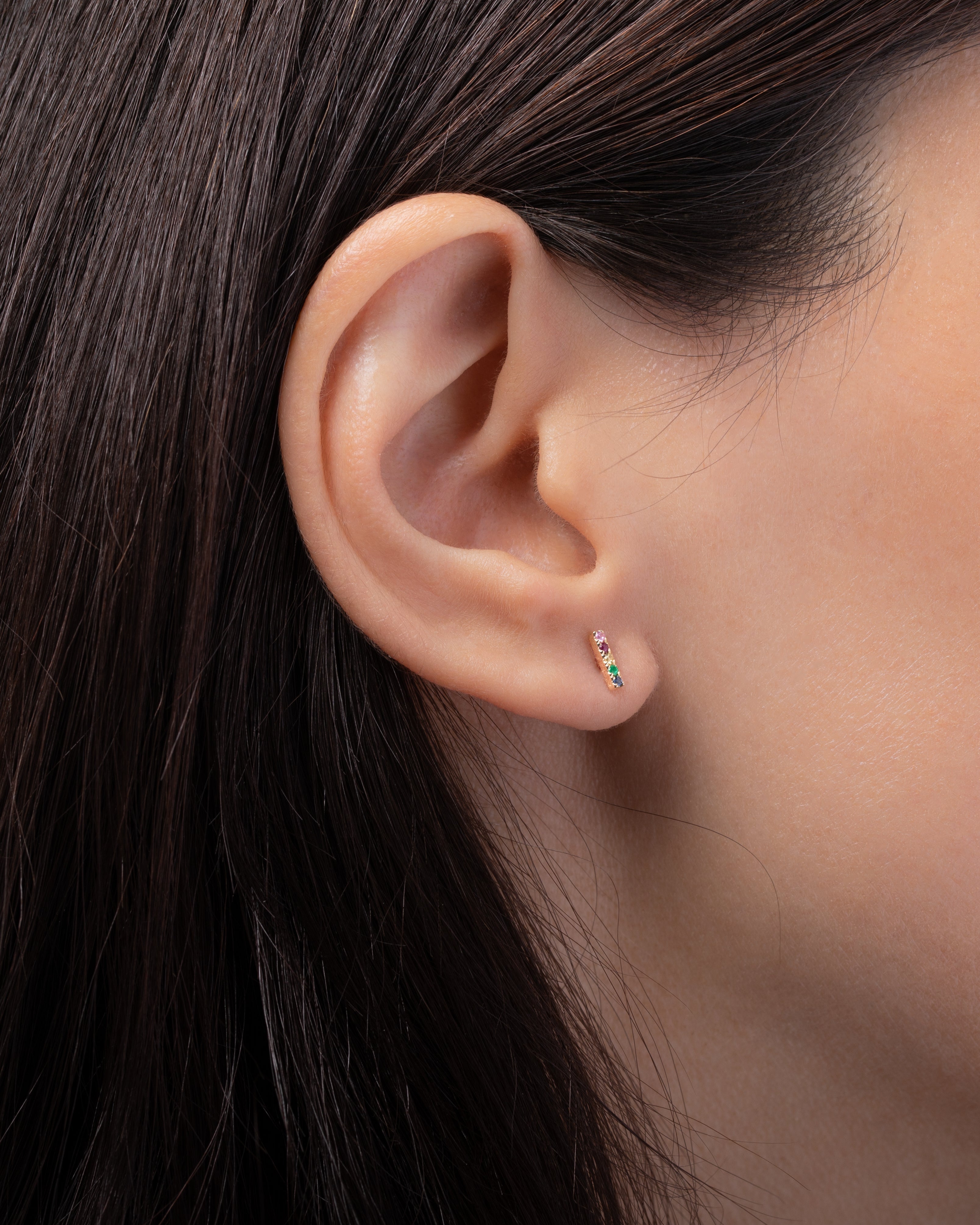 14k Gold Rainbow Bar Stud Earrings Zoe Lev Jewelry