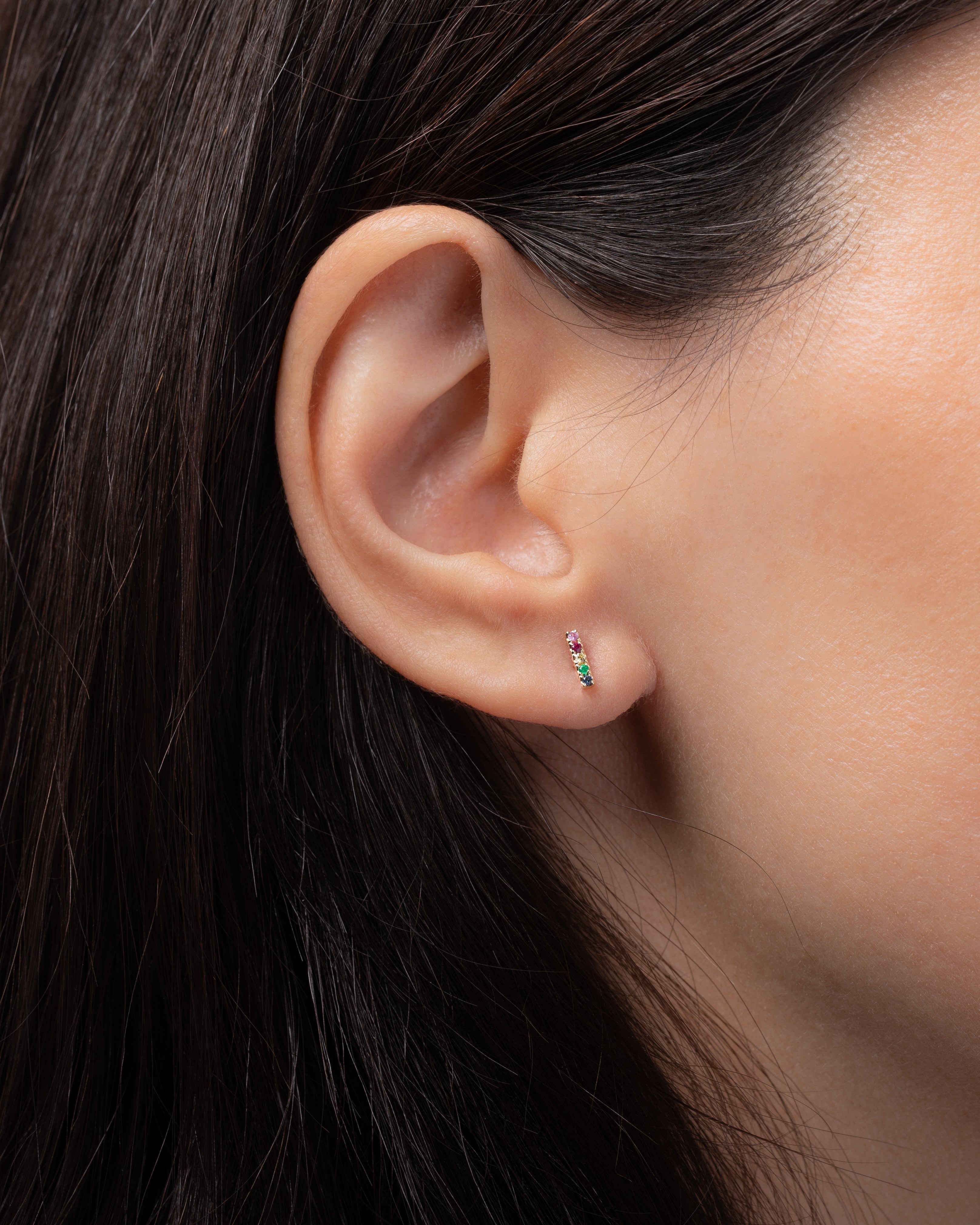 14k Gold Rainbow Bar Stud Earrings Zoe Lev Jewelry