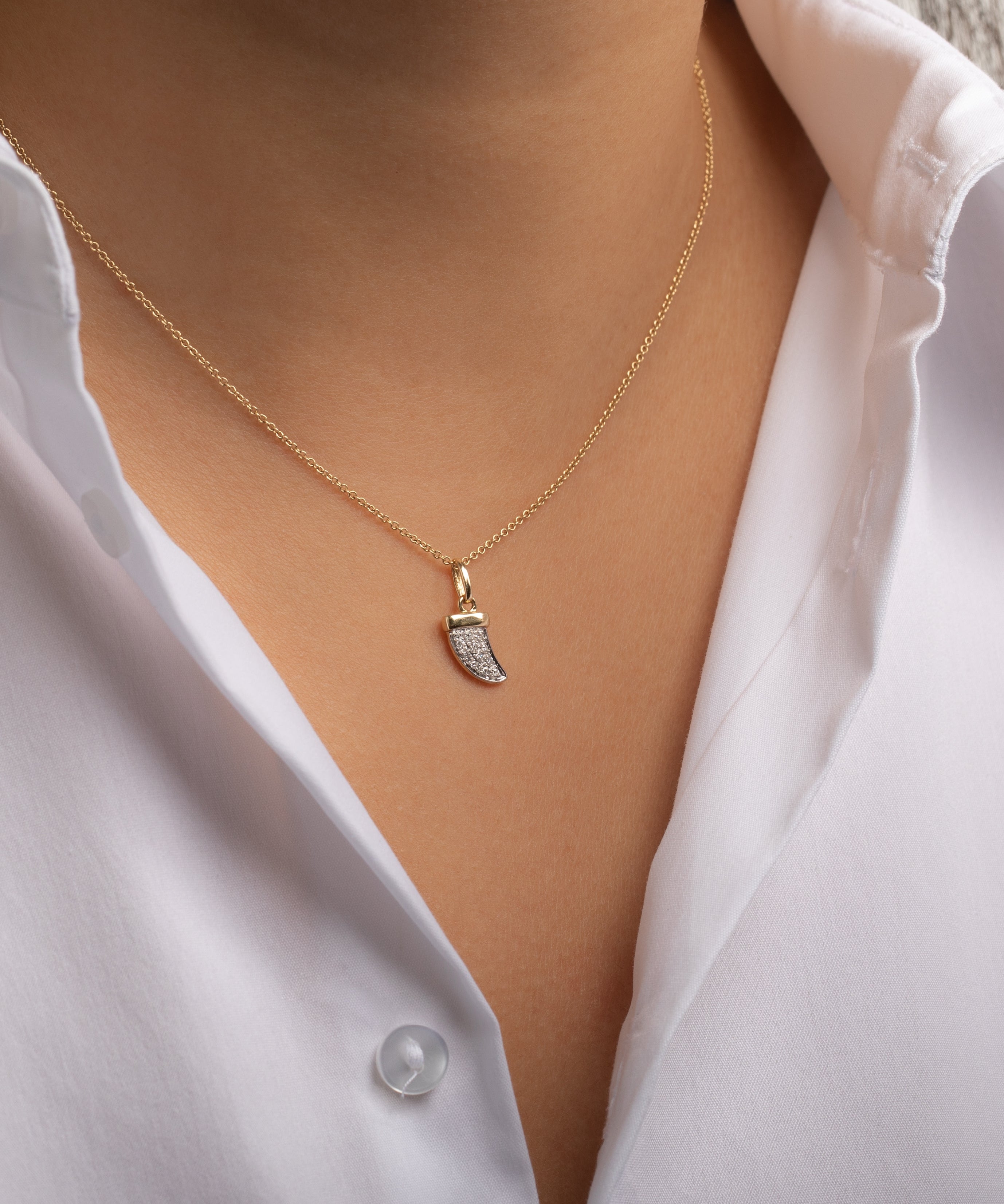 Diamond Horn Pendant SAMPLE SALE Zoe Lev Jewelry