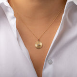 14K Gold Pleated Disc with Diamond Necklace Zoe Lev Jewelry