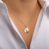 14K Gold Pleated Disc with Diamond Necklace Zoe Lev Jewelry