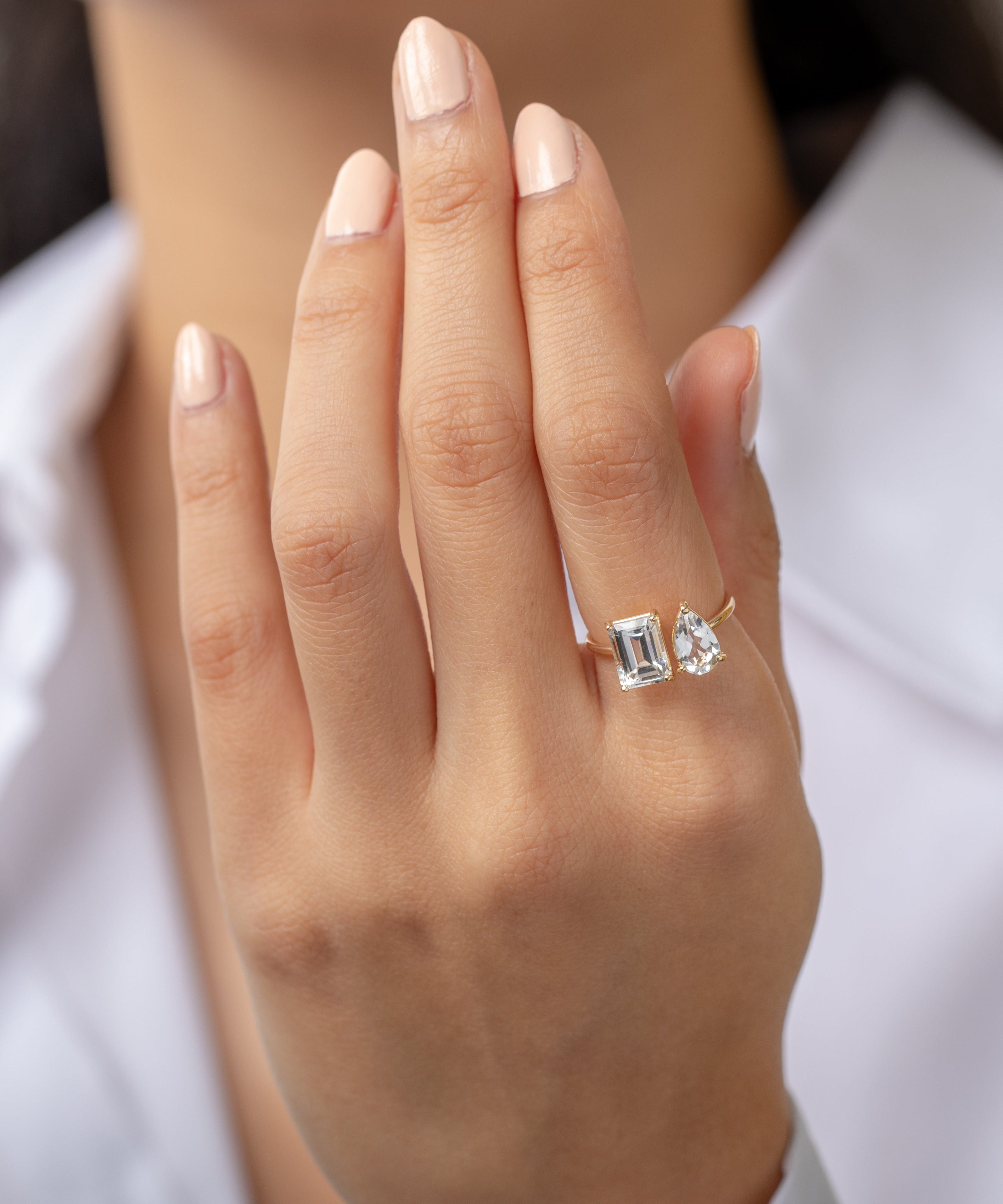 Emerald and Pear Shape Toi et Moi Ring SAMPLE SALE Zoe Lev Jewelry