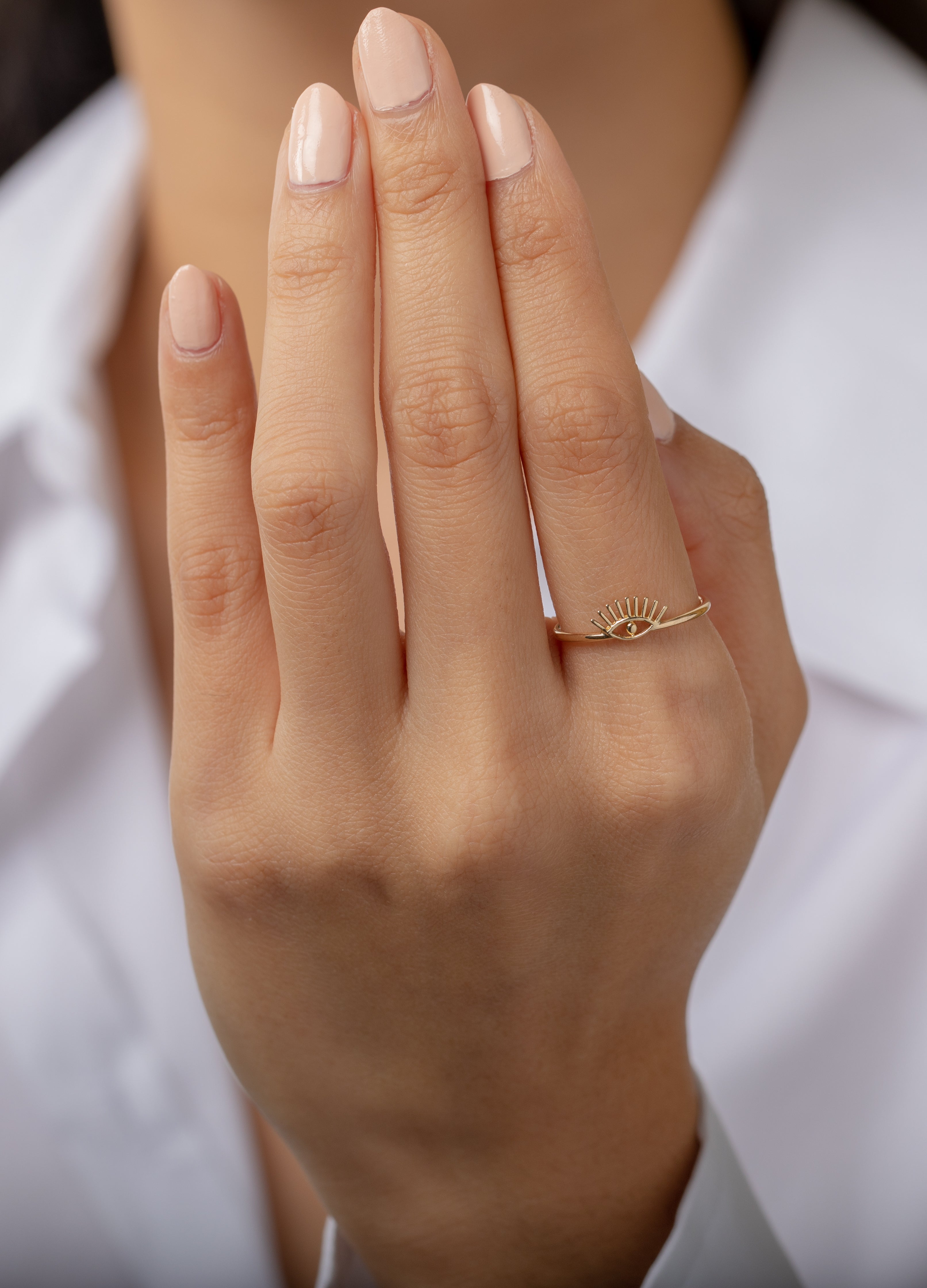 14k Gold Evil Eye Lash Ring SAMPLE SALE Zoe Lev Jewelry