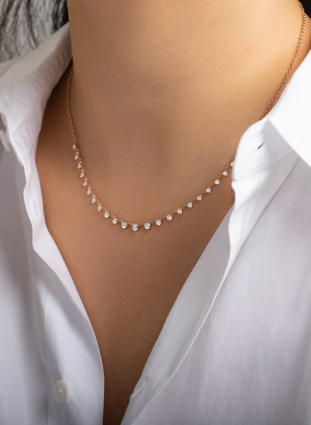 3 Prong Graduated Diamond Segment Necklace