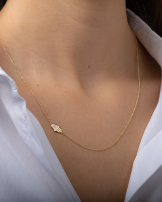 14k Gold Asymmetrical Hamsa with Diamond Necklace