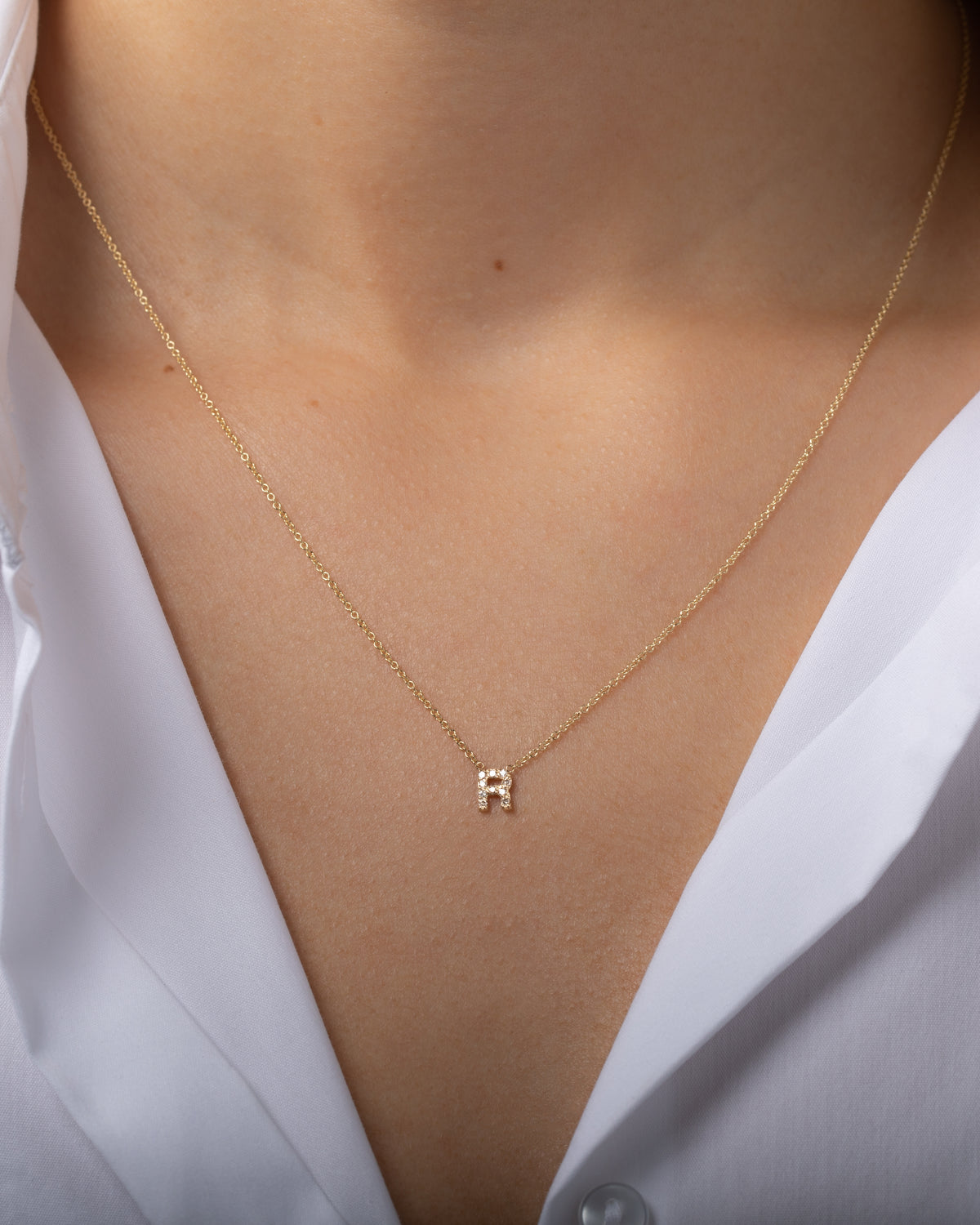 Mini Diamond Initial Spaced Necklace single Initial 